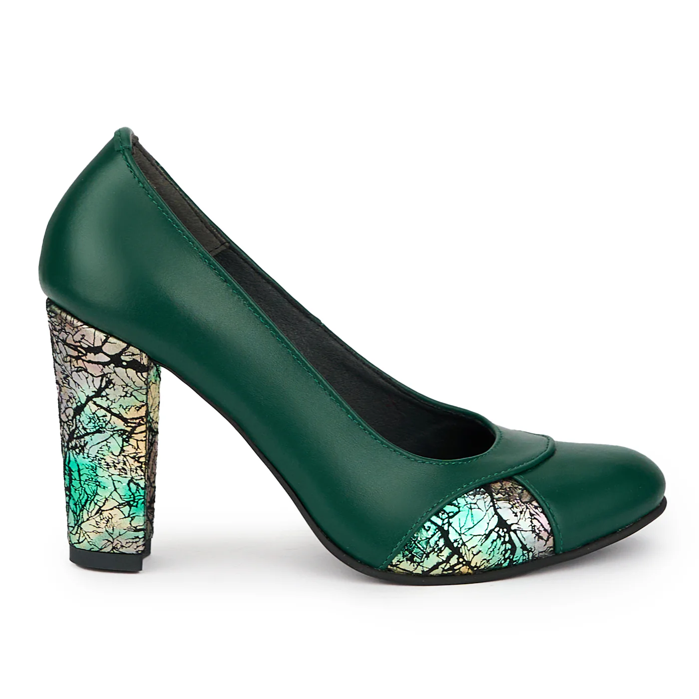 Pantofi dama din piele naturala verde cu toc gros 9 cm 15258