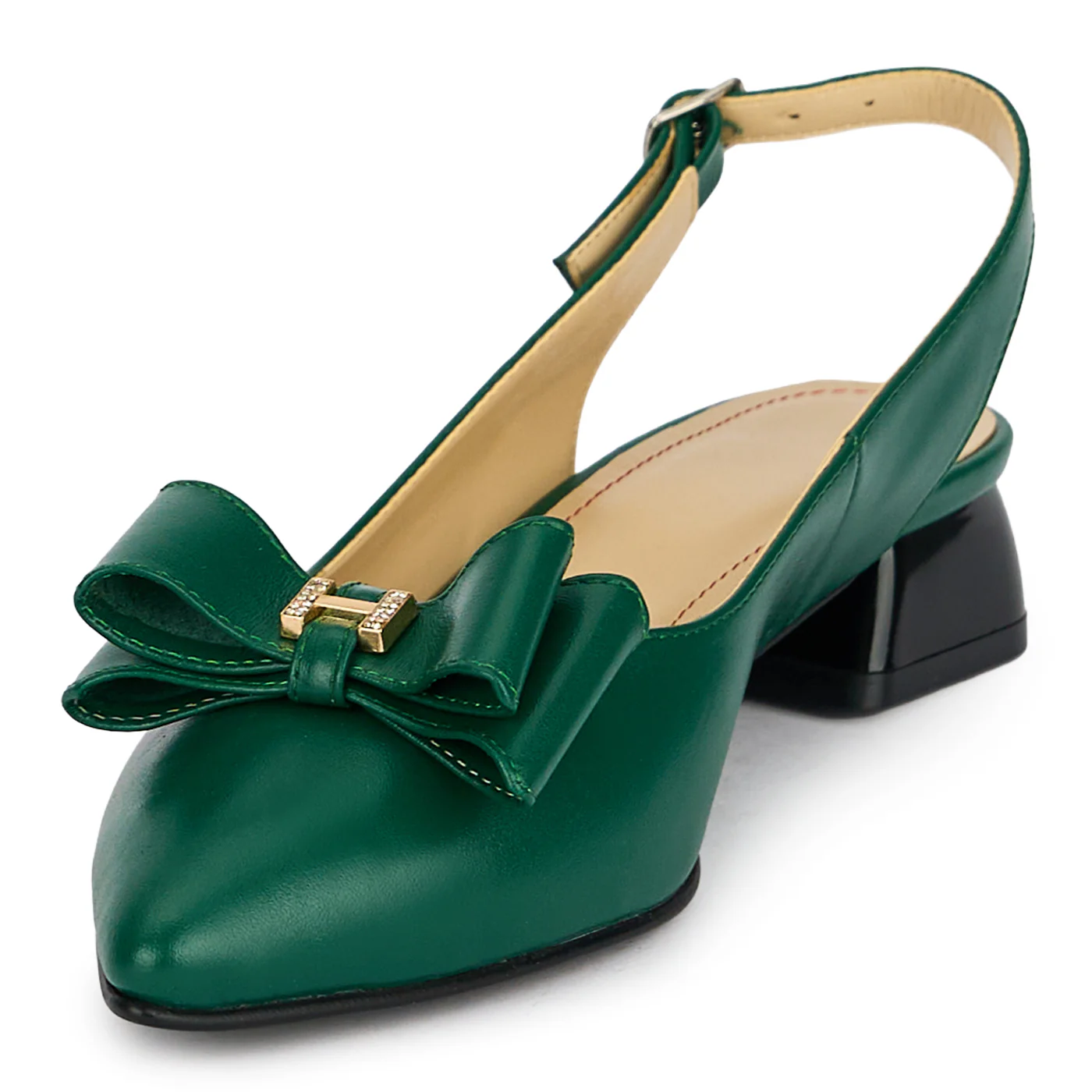 Pantofi dama din piele naturala verde cu toc mic 3 cm 19906 - Image 3