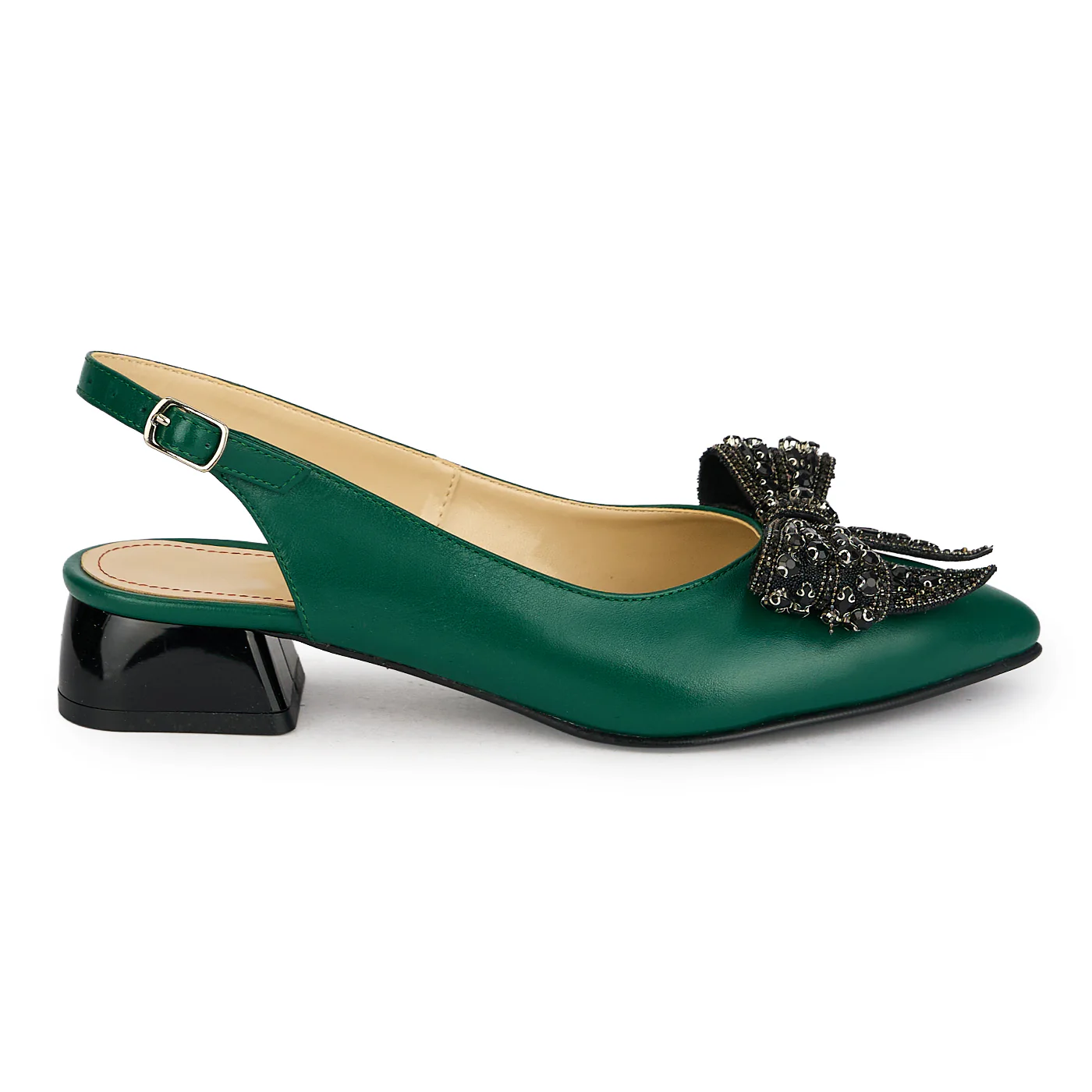 Pantofi dama din piele naturala verde cu toc mic 3 cm 19915