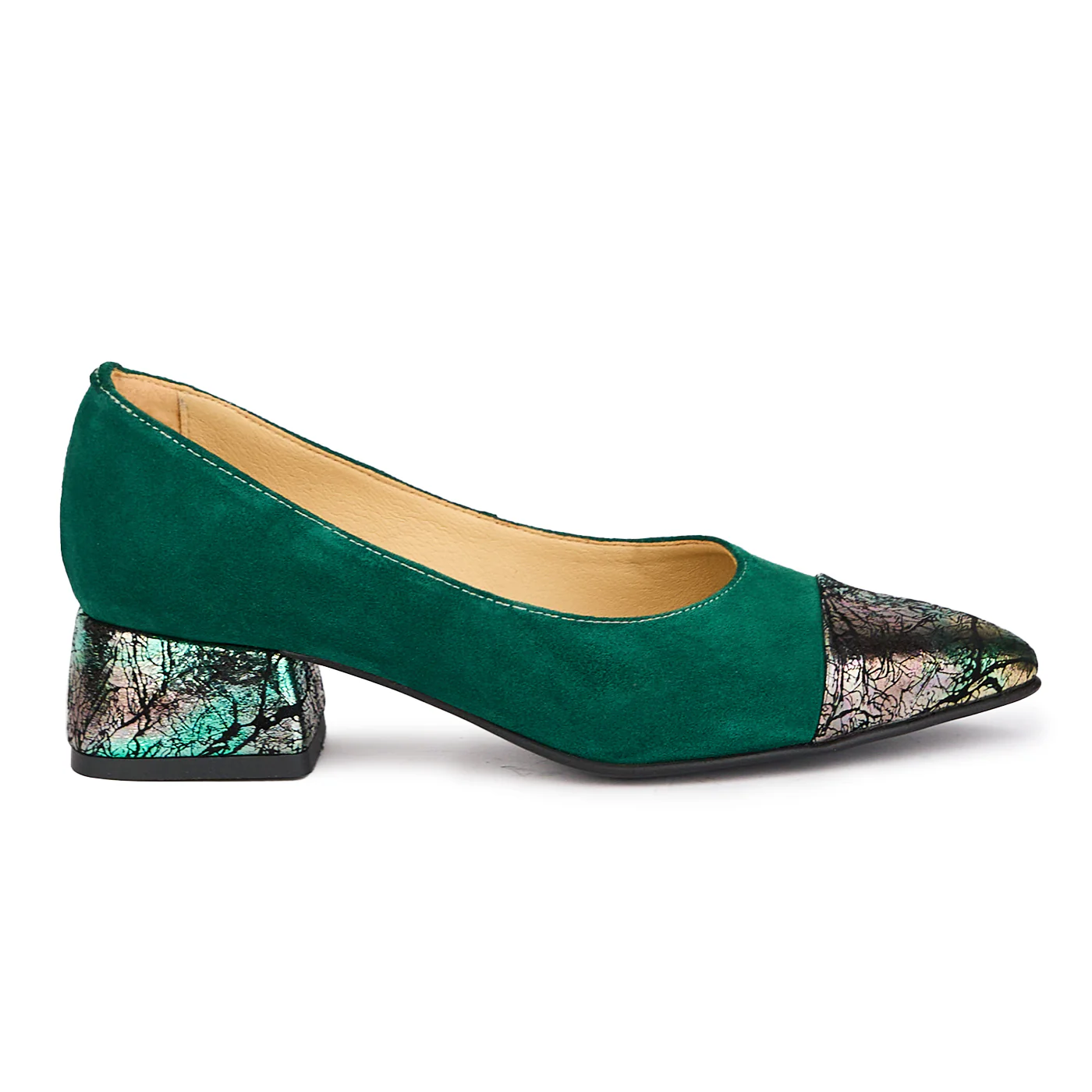 Pantofi dama din piele naturala verde cu toc mic 4 cm 17104