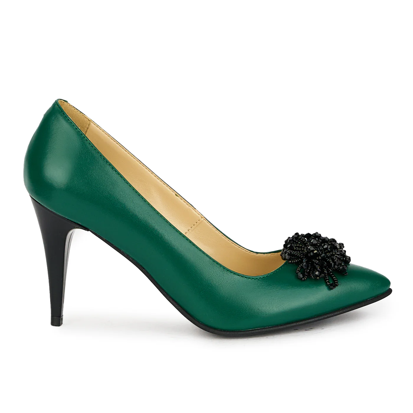Pantofi dama din piele naturala verde cu toc subtire 17535
