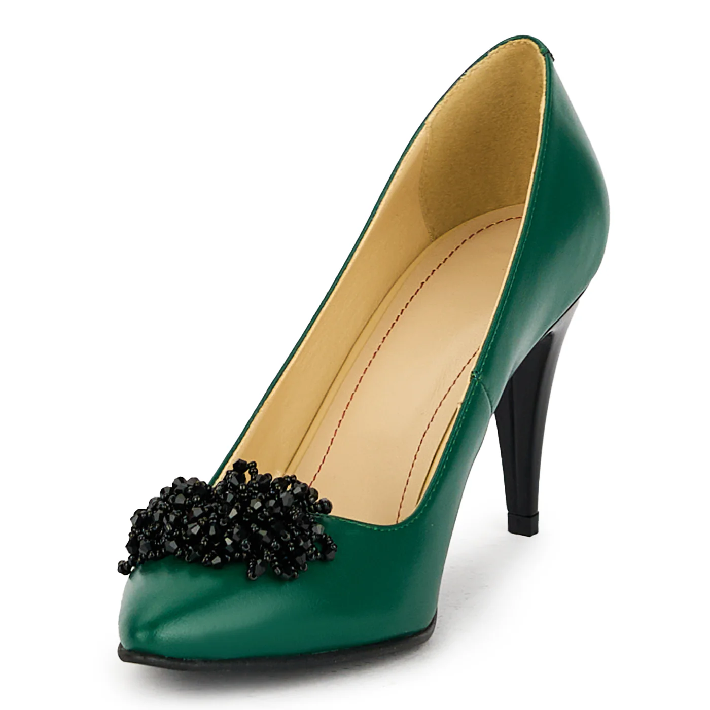 Pantofi dama din piele naturala verde cu toc subtire 17535 - Image 3