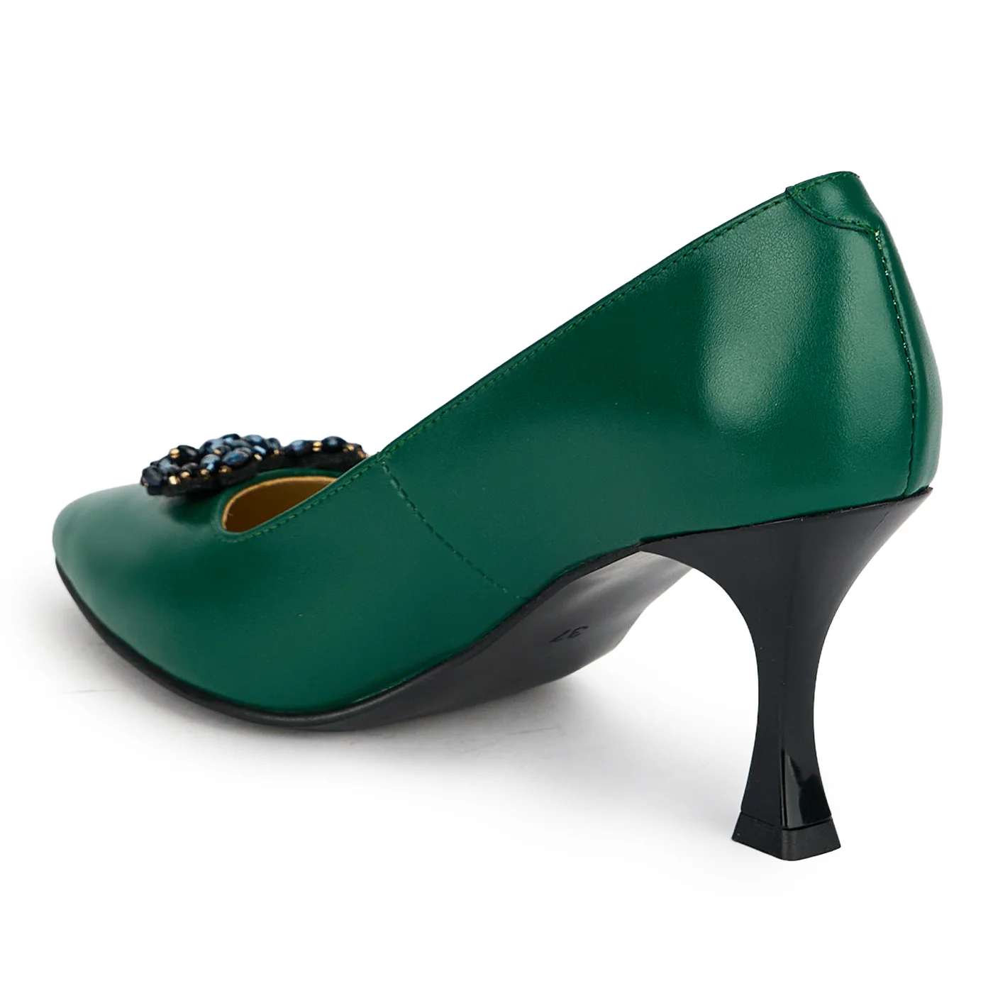 Pantofi dama din piele naturala verde cu toc subtire 7.5 cm 19459 - Image 2