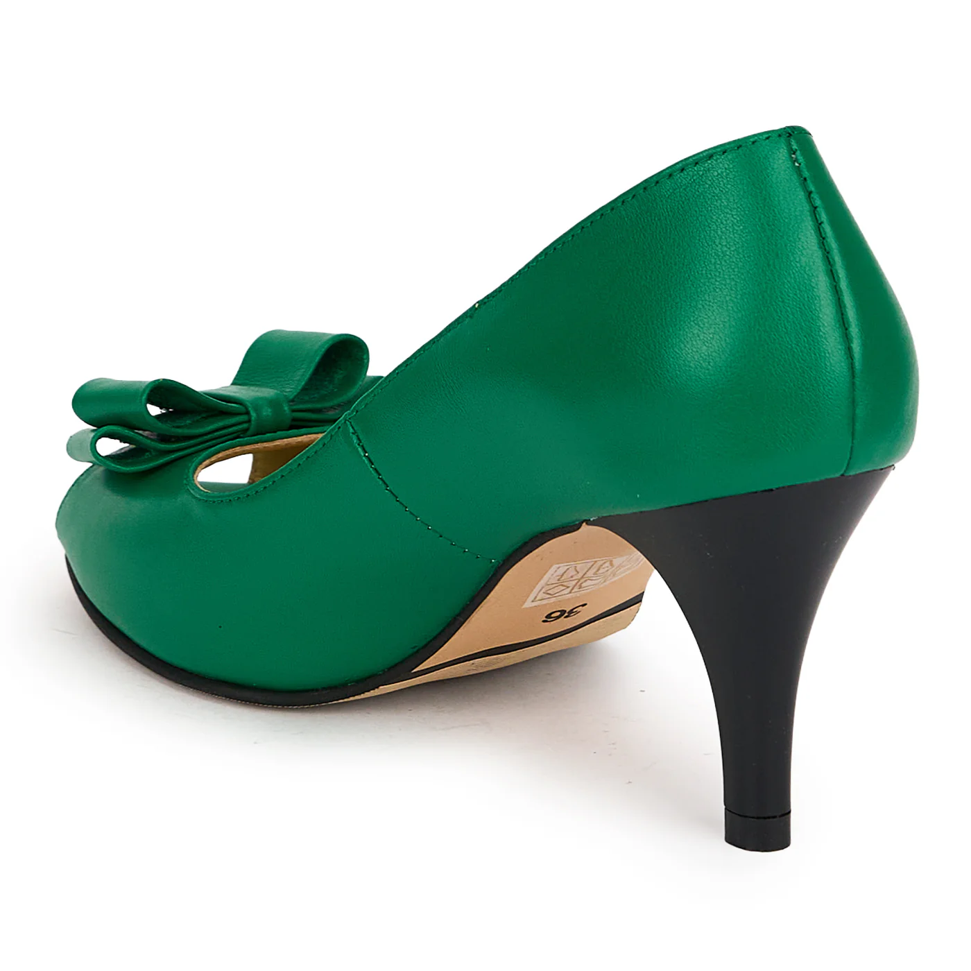 Pantofi damă din piele naturală verde cu toc subtire 7.5 cm 19570 - Image 2