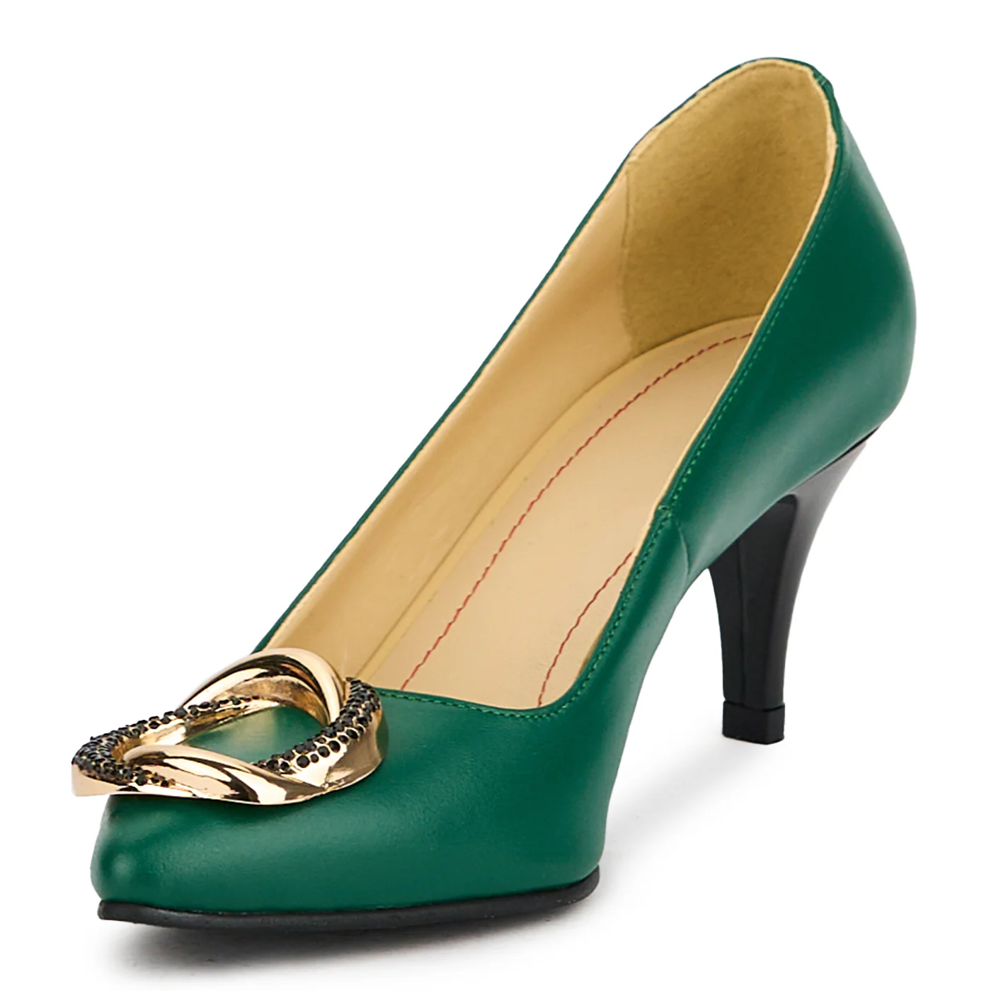 Pantofi dama din piele naturala verde cu toc subtire 7 cm 15113 - Image 3