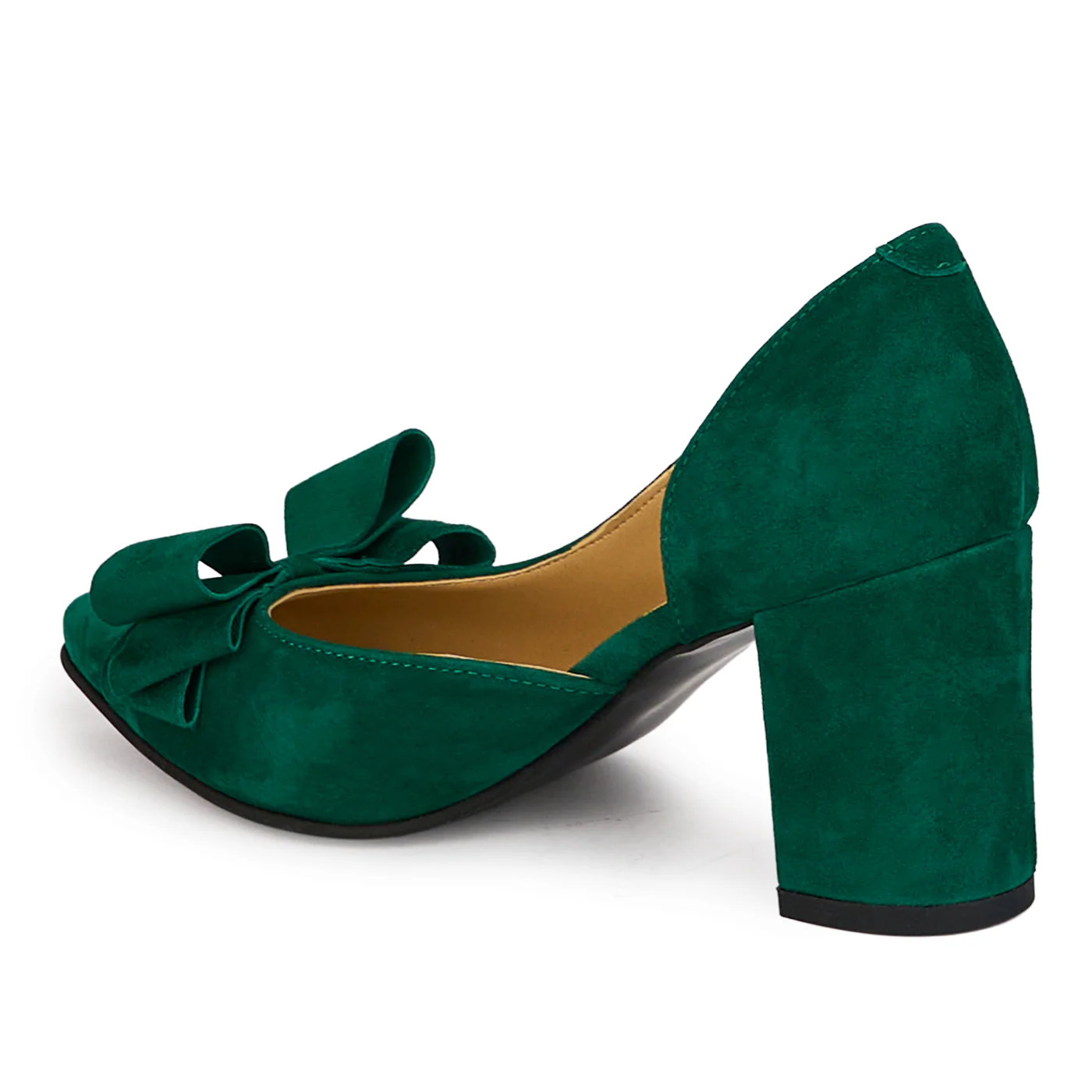 Pantofi dama din piele naturala verde decupati lateral cu toc gros 7.5 cm 18430 - Image 2