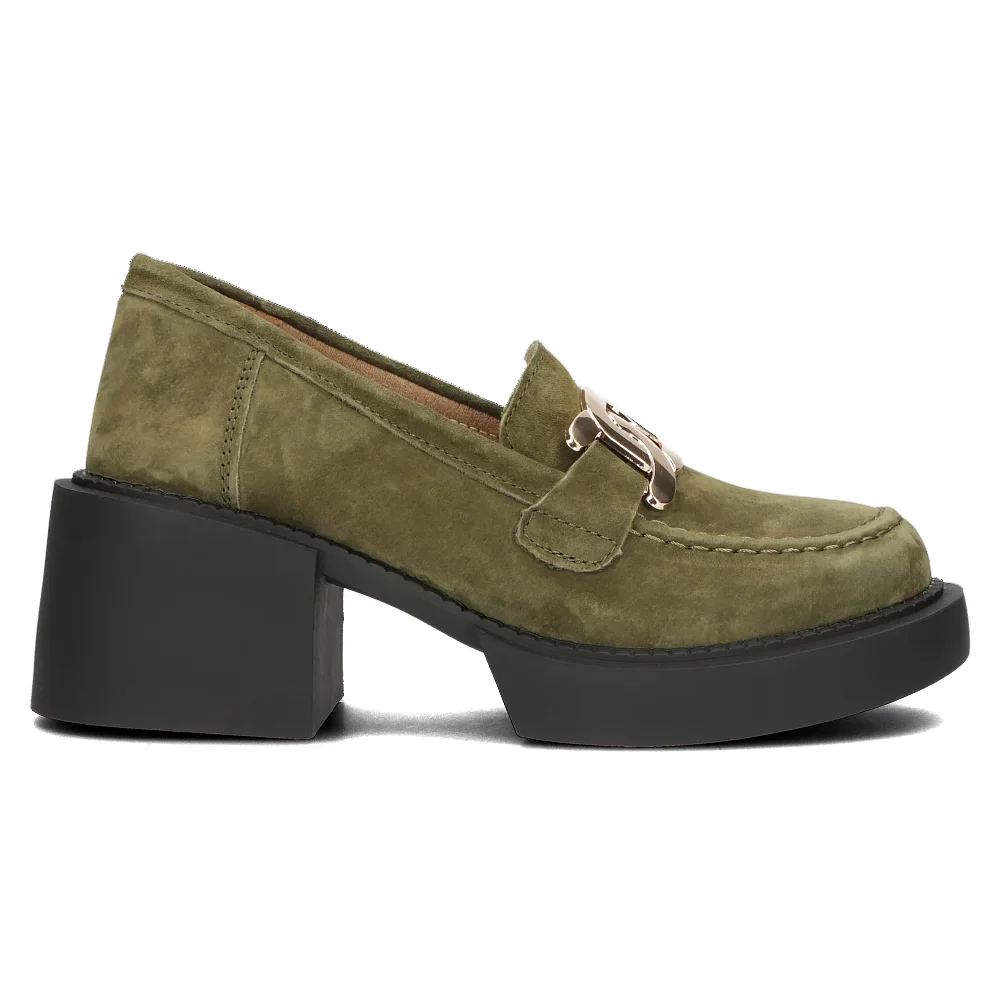 Pantofi dama din piele naturala verde - kaki cu toc gros 7 cm 14128 - Image 3