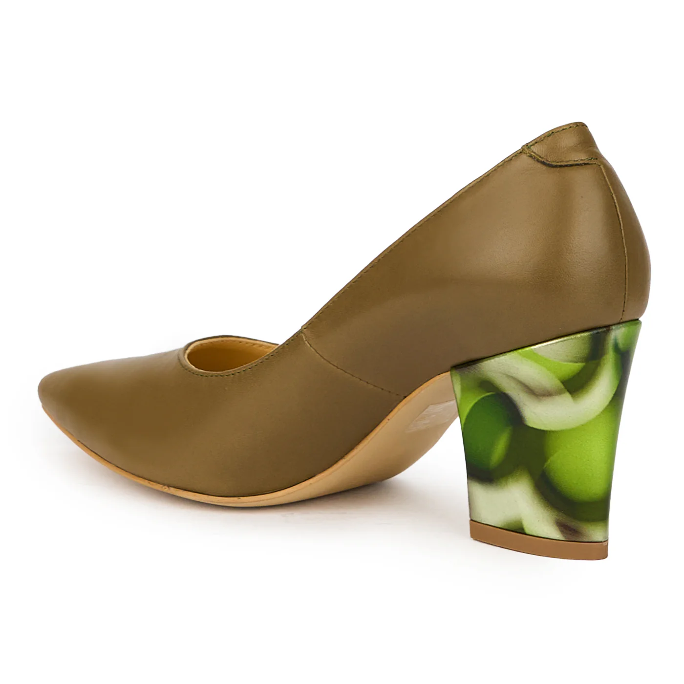 Pantofi dama din piele naturala verde maslina cu toc gros 7.5 cm 15706 - Image 2