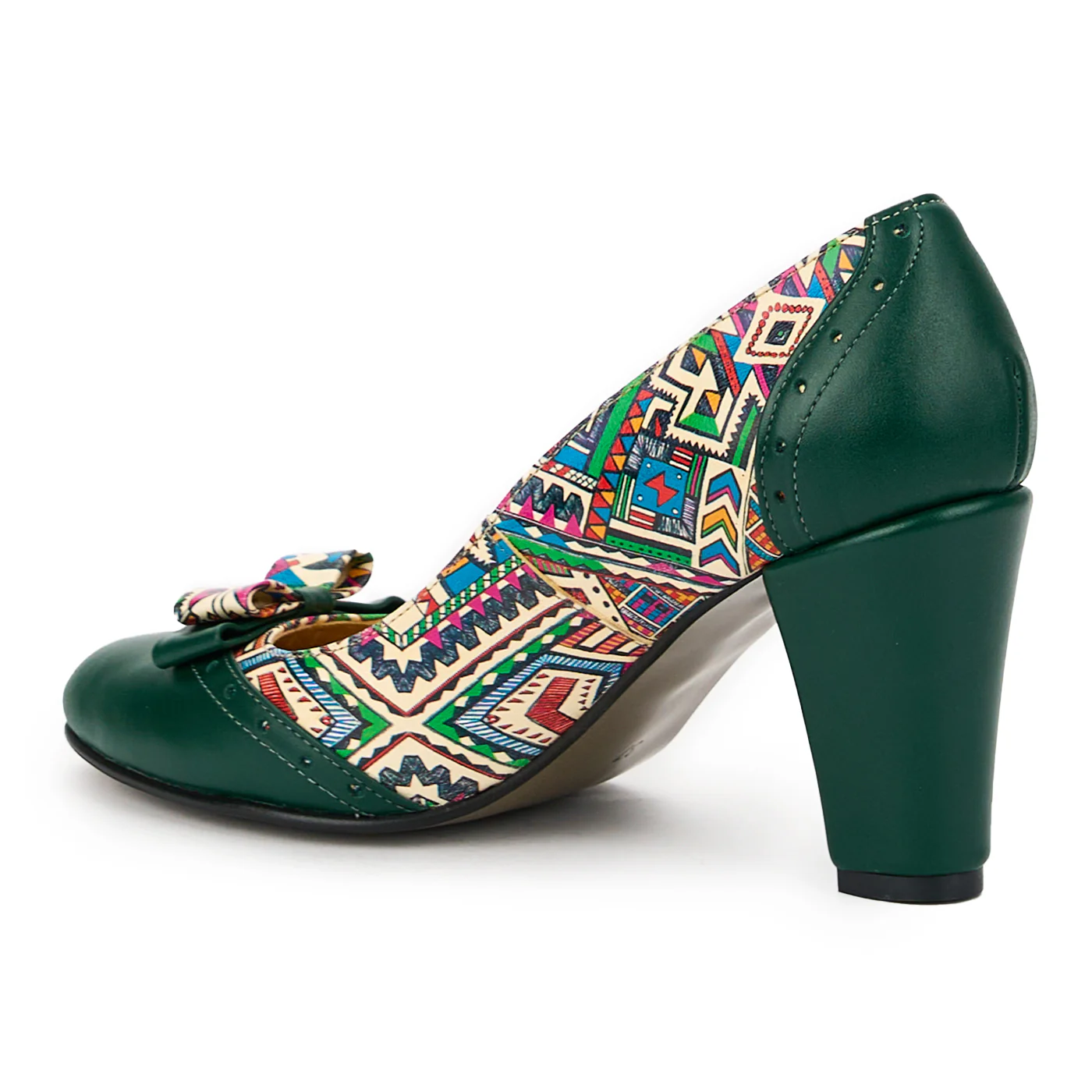 Pantofi dama din piele naturala verde - multicolor cu toc gros 8 cm 14864 - Image 2