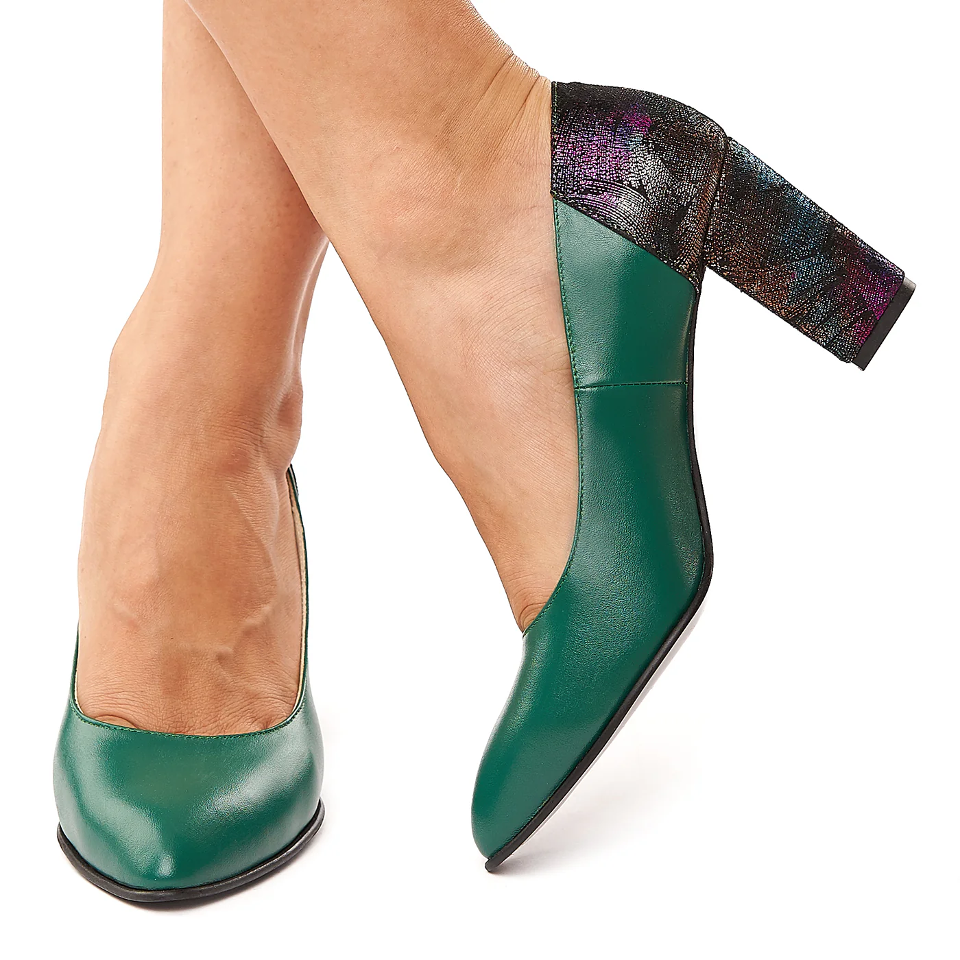 Pantofi dama din piele naturala verde toc colorat 4179 - Image 3