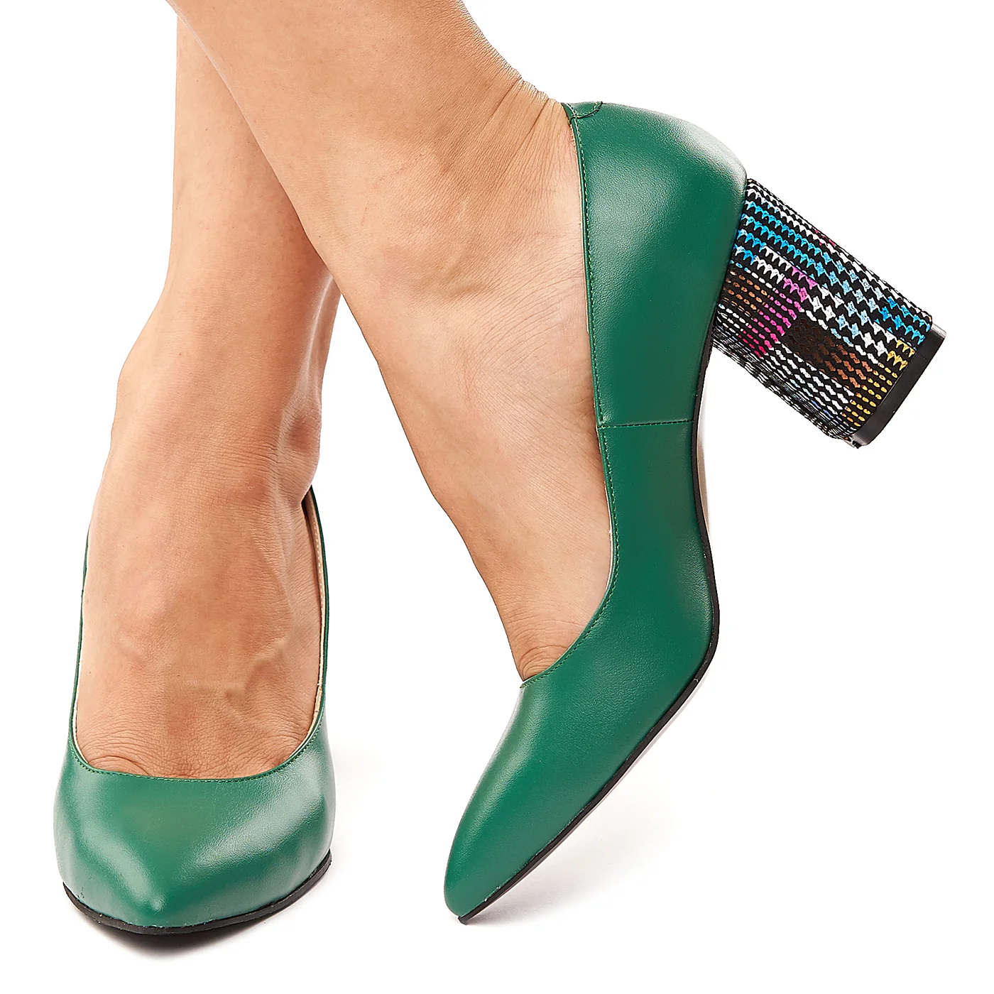 Pantofi dama din piele naturala verde cu toc colorat 4191 - Image 3