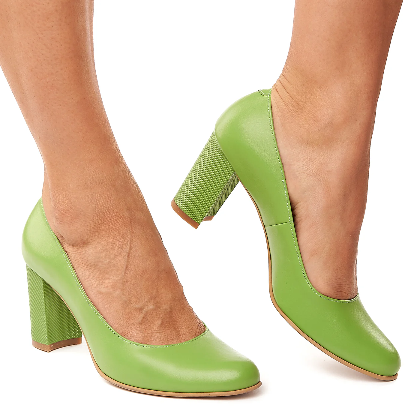 Pantofi dama din piele naturala verde toc gros 4173 - Image 2