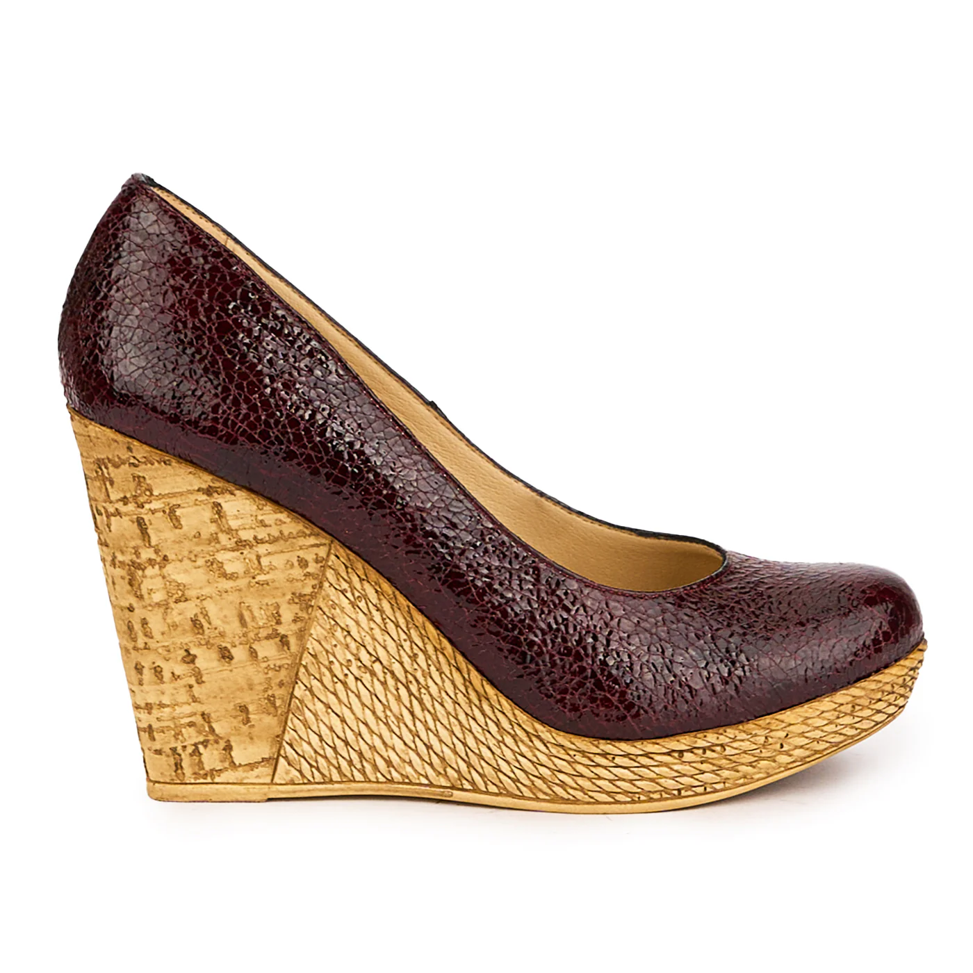 Pantofi dama din piele naturala visinie cu platforma 10.5 cm 16679