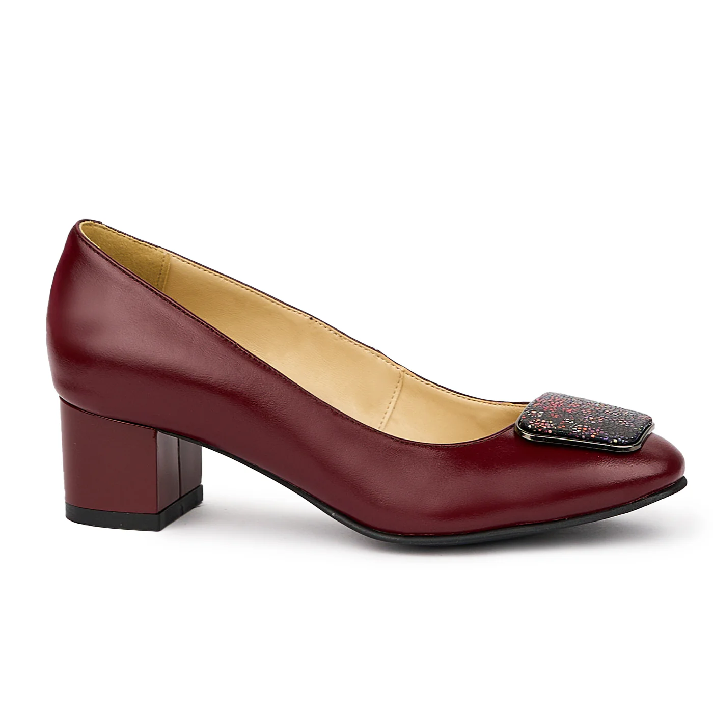 Pantofi dama din piele naturala visinie cu toc gros 4.5 cm 14364