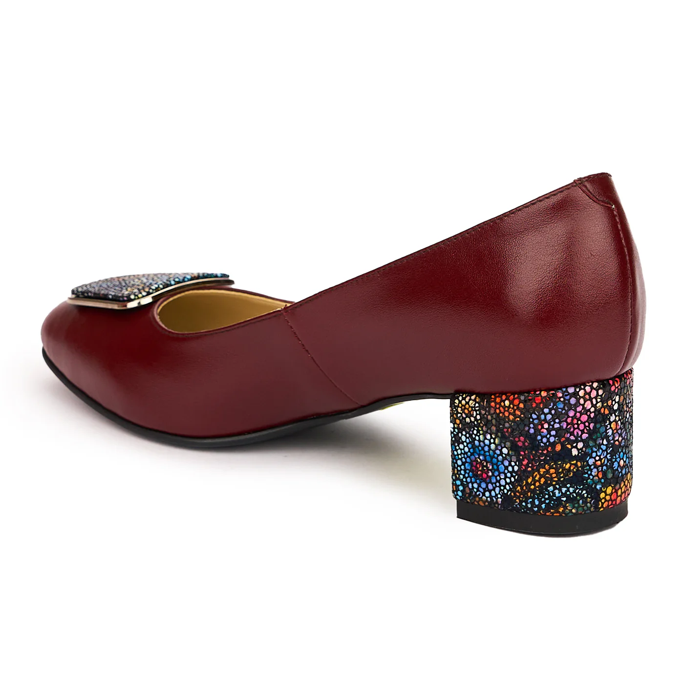 Pantofi dama din piele naturala visinie cu toc gros 5 cm 13777 - Image 2