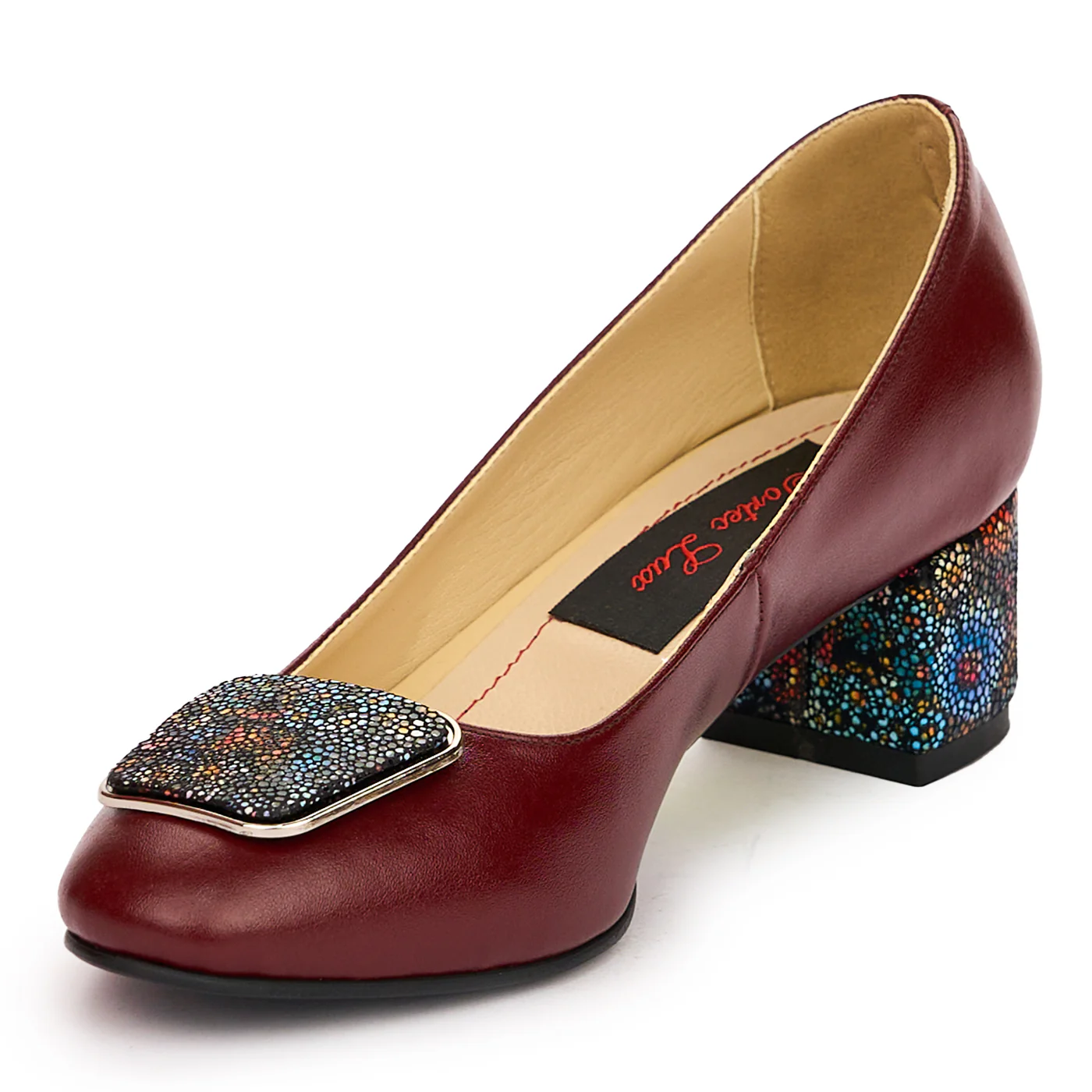 Pantofi dama din piele naturala visinie cu toc gros 5 cm 13777 - Image 3