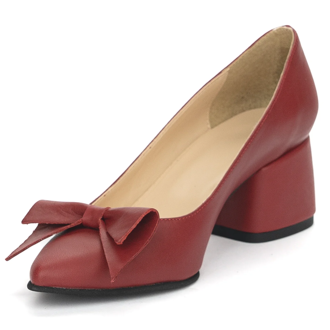Pantofi dama din piele naturala visinie cu toc gros 6 cm 13908 - Image 3