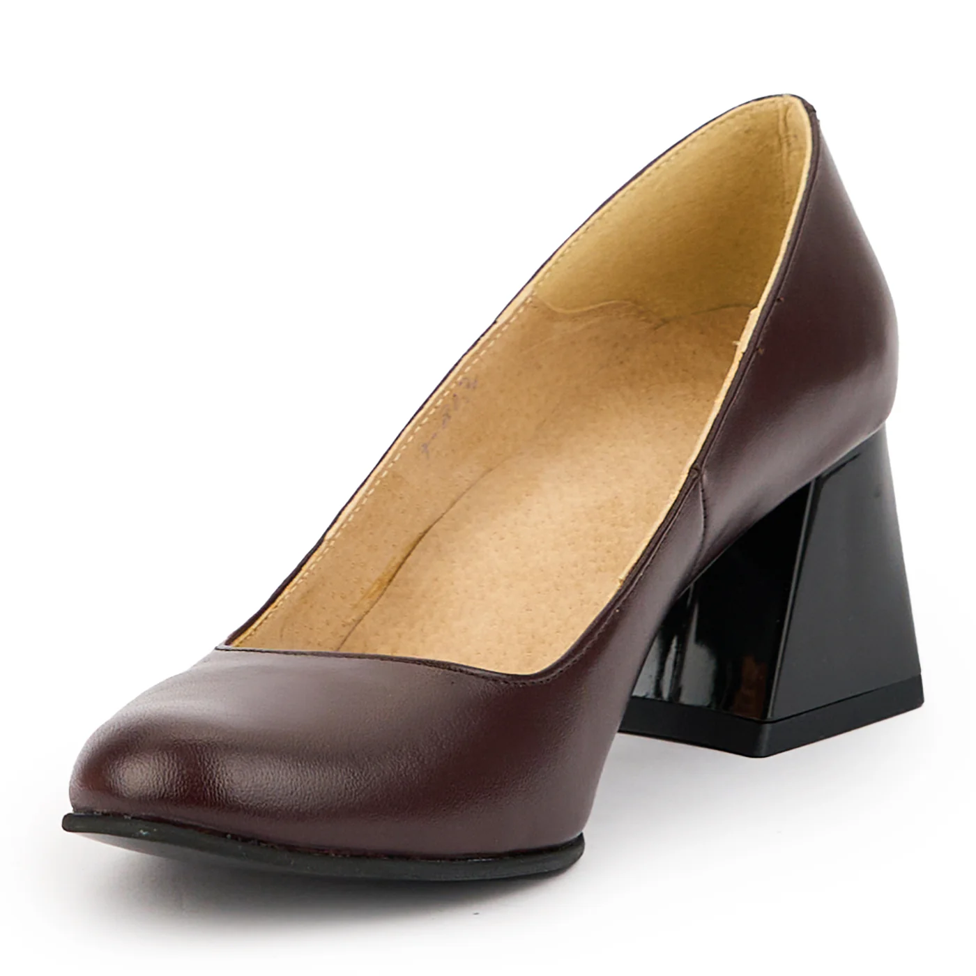 Pantofi dama din piele naturala visinie cu toc gros 6 cm 14723 - Image 3