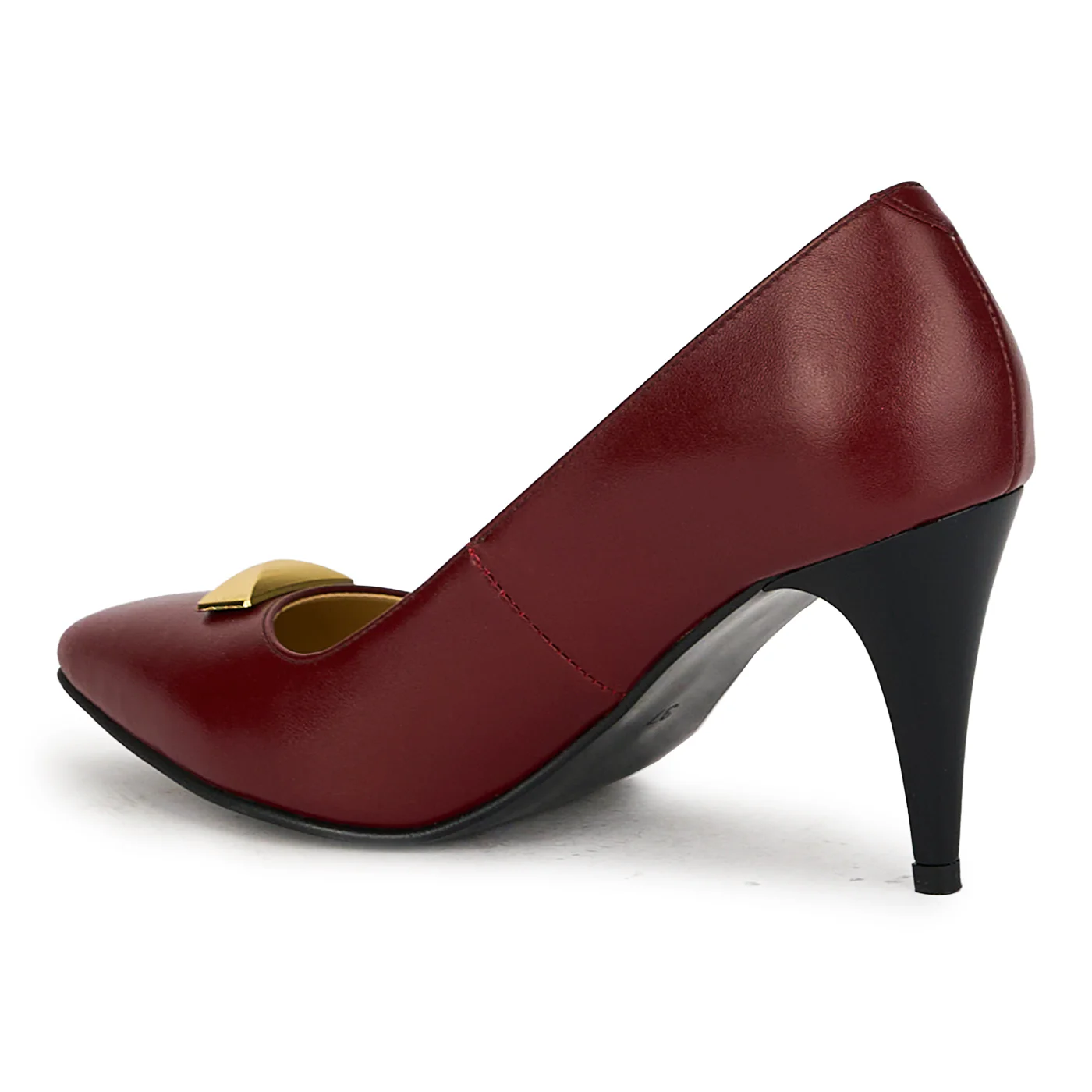 Pantofi dama din piele naturala visinie cu toc subtire 17504 - Image 2