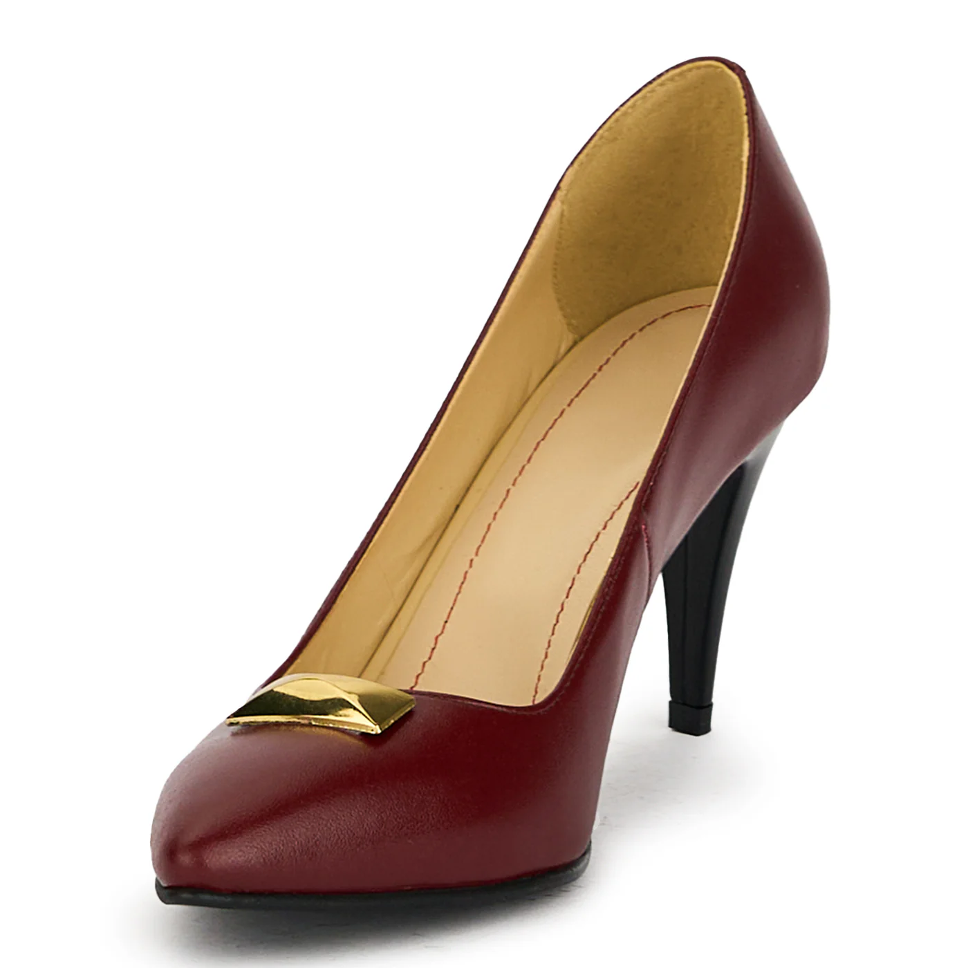Pantofi dama din piele naturala visinie cu toc subtire 17504 - Image 3