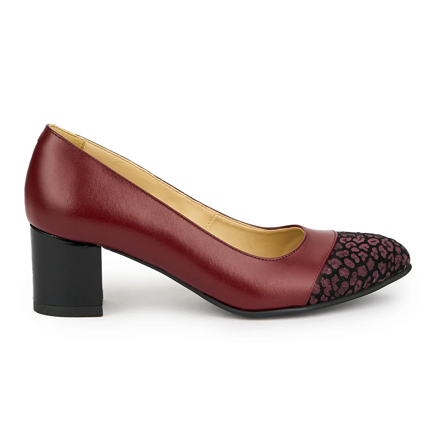 Pantofi dama din piele naturala visiniu cu toc gros 6 cm 15032