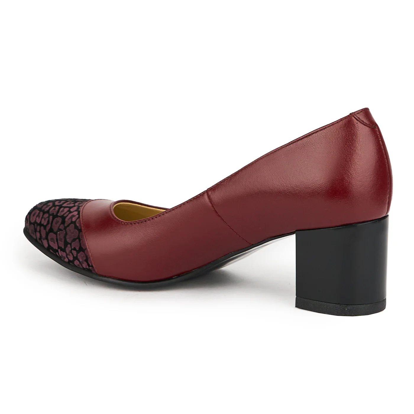 Pantofi dama din piele naturala visiniu cu toc gros 6 cm 15032 - Image 2