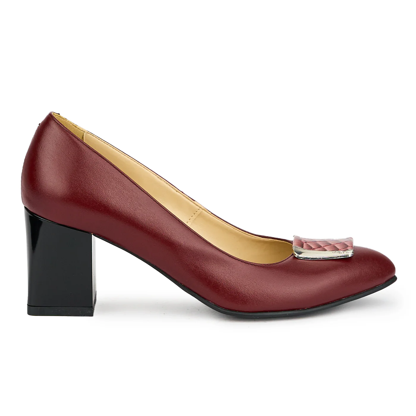 Pantofi dama din piele naturala visiniu cu toc gros 7 cm 15052