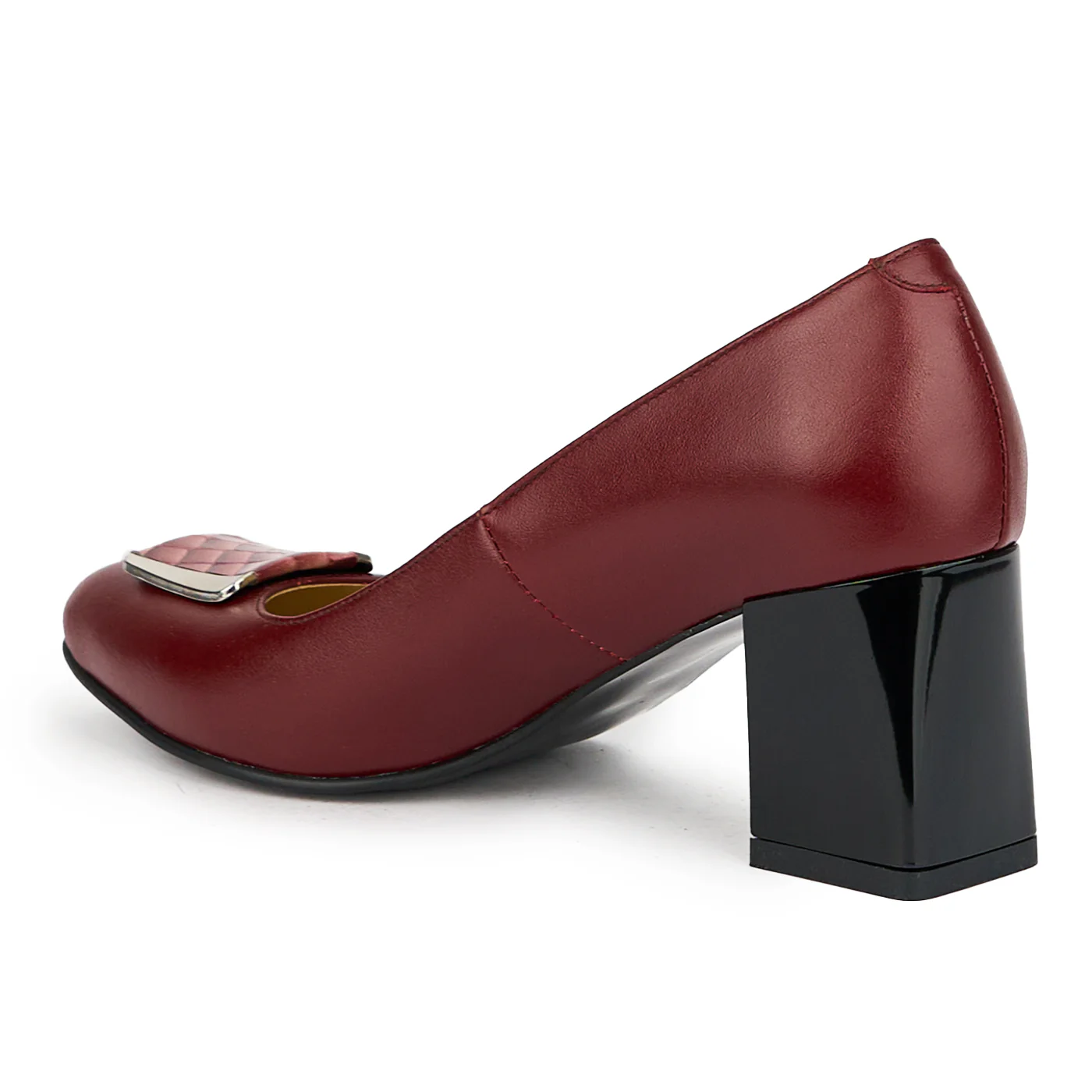 Pantofi dama din piele naturala visiniu cu toc gros 7 cm 15052 - Image 2