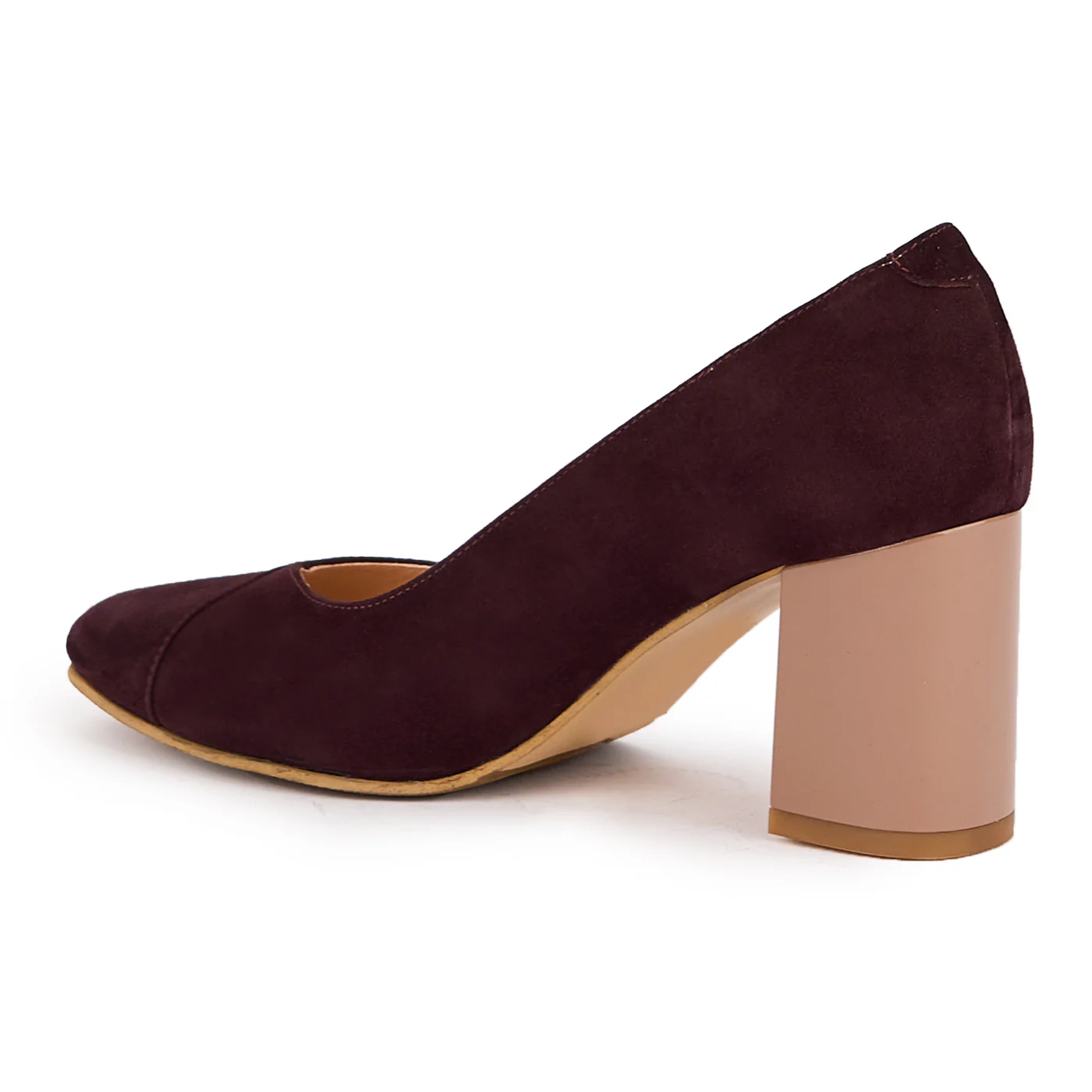 Pantofi dama din piele naturala visiniu-grena cu toc gros 7 cm 16900 - Image 2