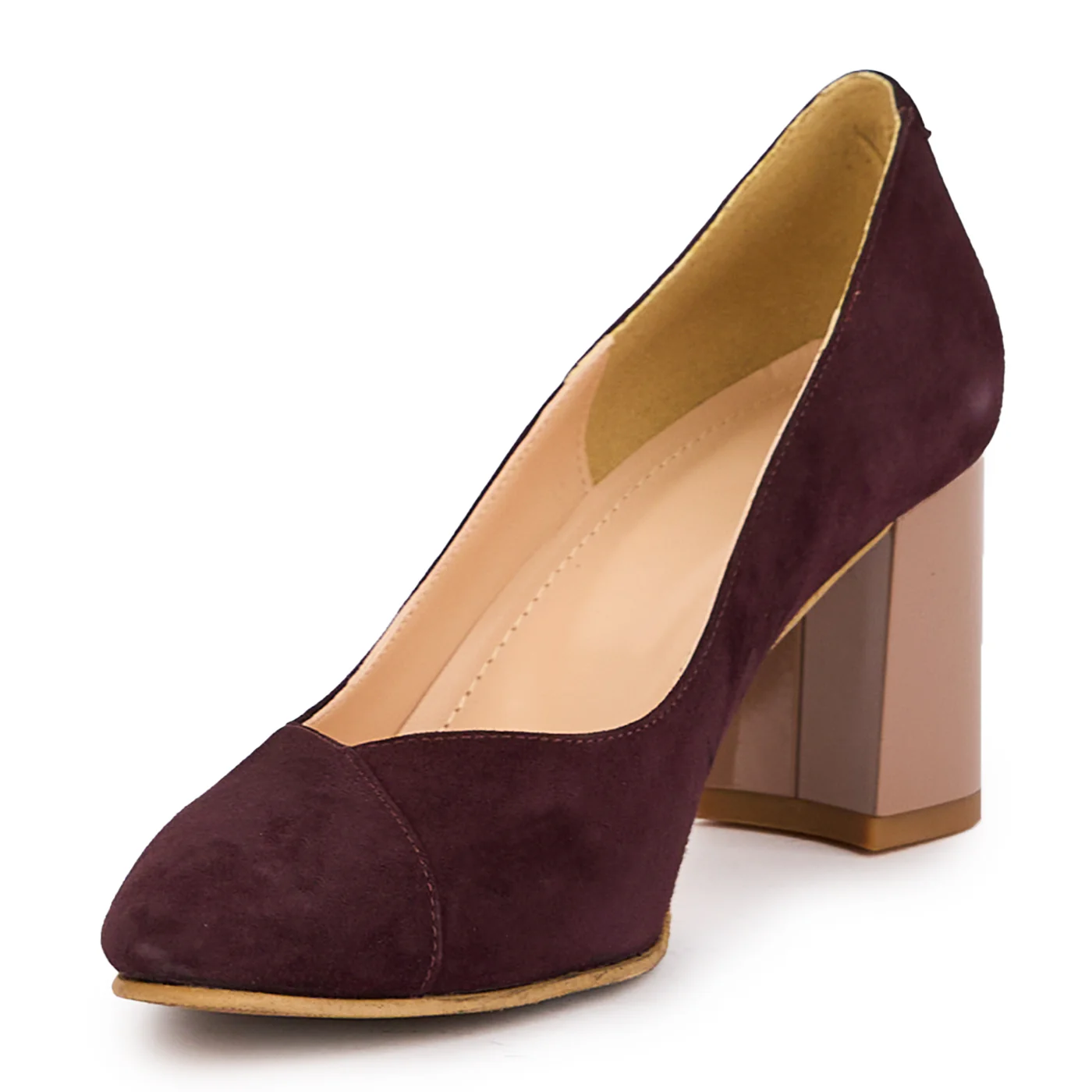 Pantofi dama din piele naturala visiniu-grena cu toc gros 7 cm 16900 - Image 3