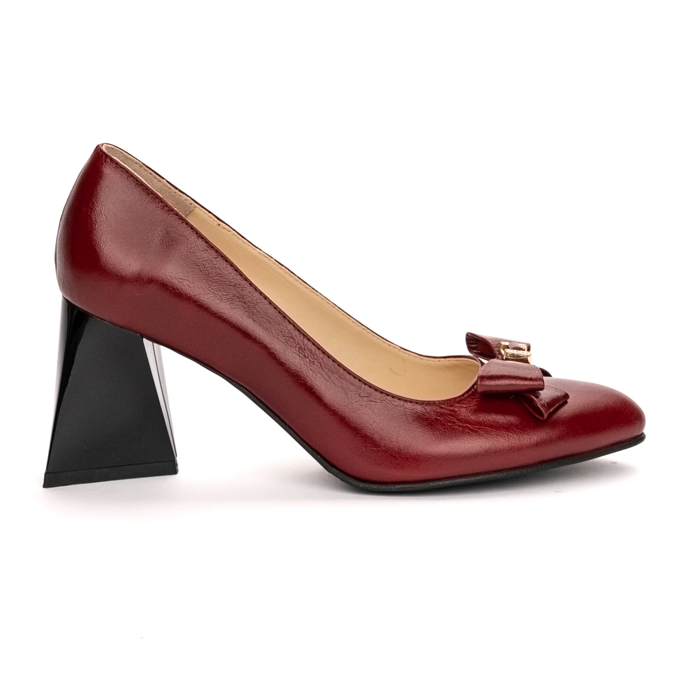 Pantofi dama din piele naturala visiniu toc gros 13388