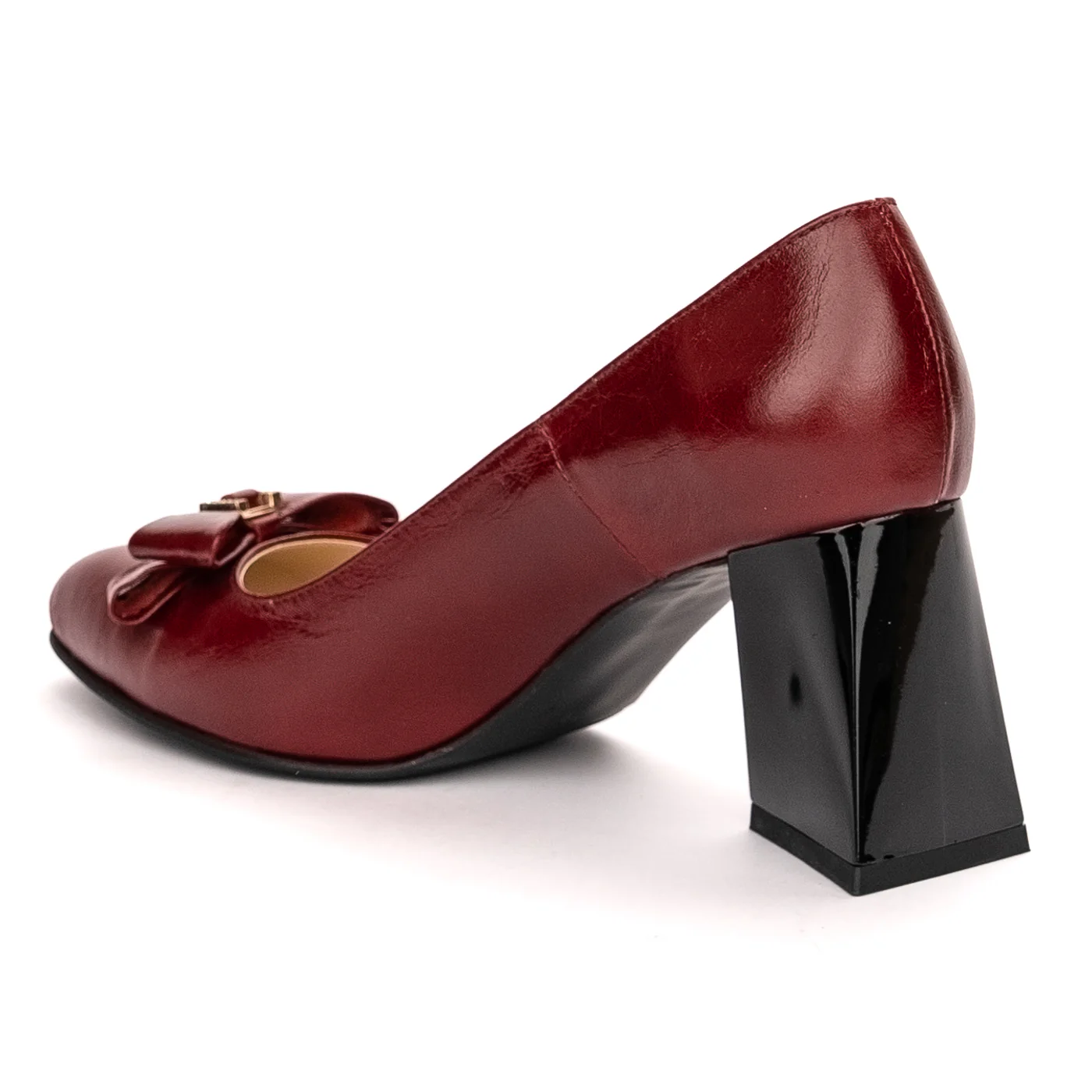 Pantofi dama din piele naturala visiniu toc gros 13388 - Image 2