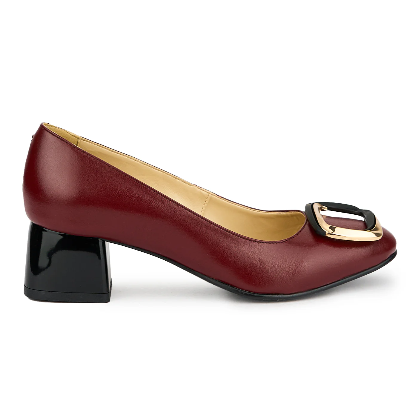 Pantofi dama din piele naturala visiniu toc gros 6 cm 15097