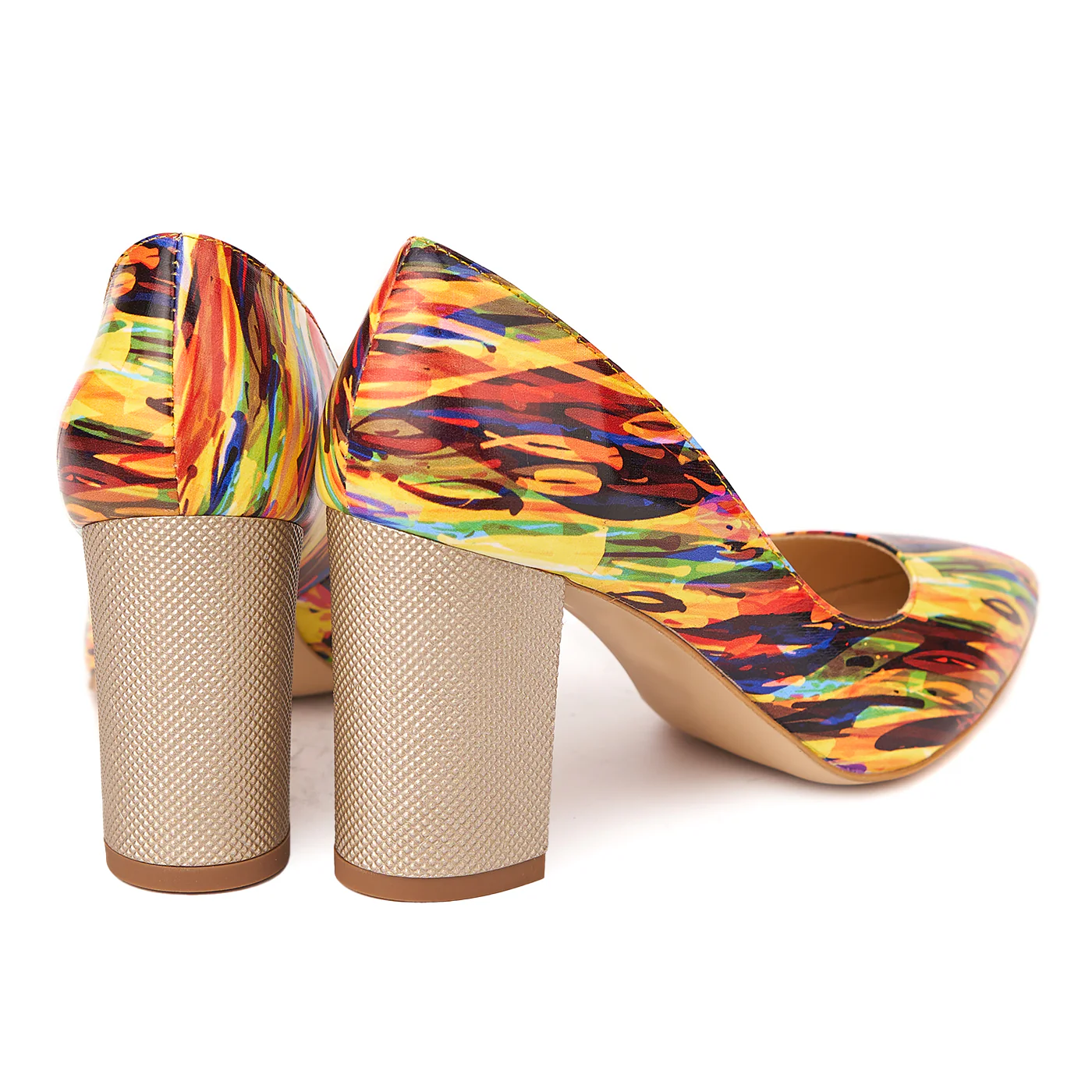 Pantofi Dama Stiletto cu Toc Gros 8 Cm din Piele Naturala Multicolora 4447 - Image 2
