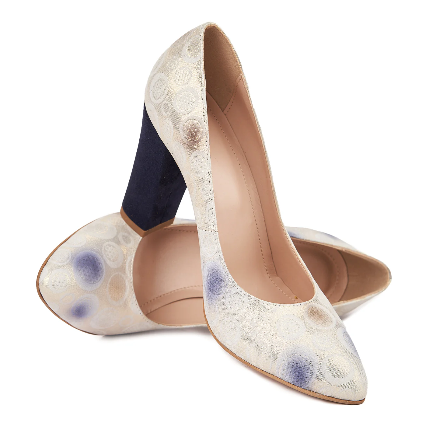 Pantofi dama toc gros din piele naturala bej 4798 - Image 2