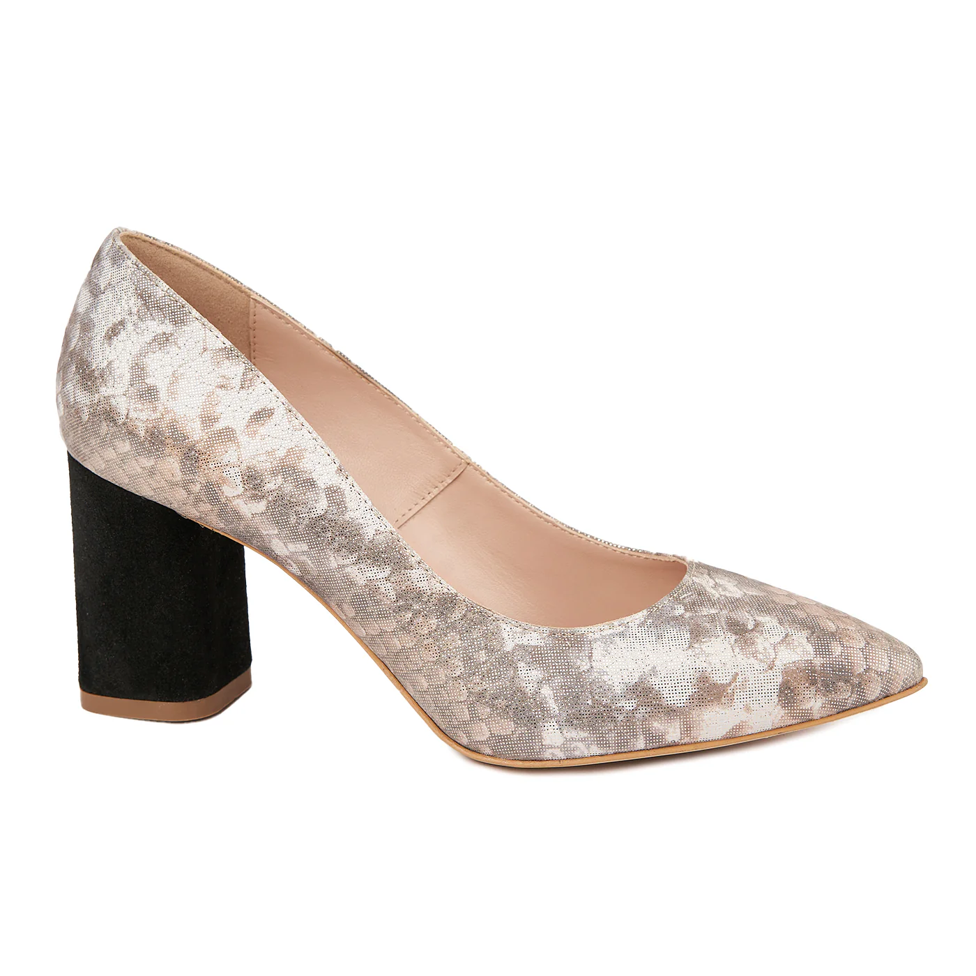 Pantofi dama toc gros din piele naturala bej 4804