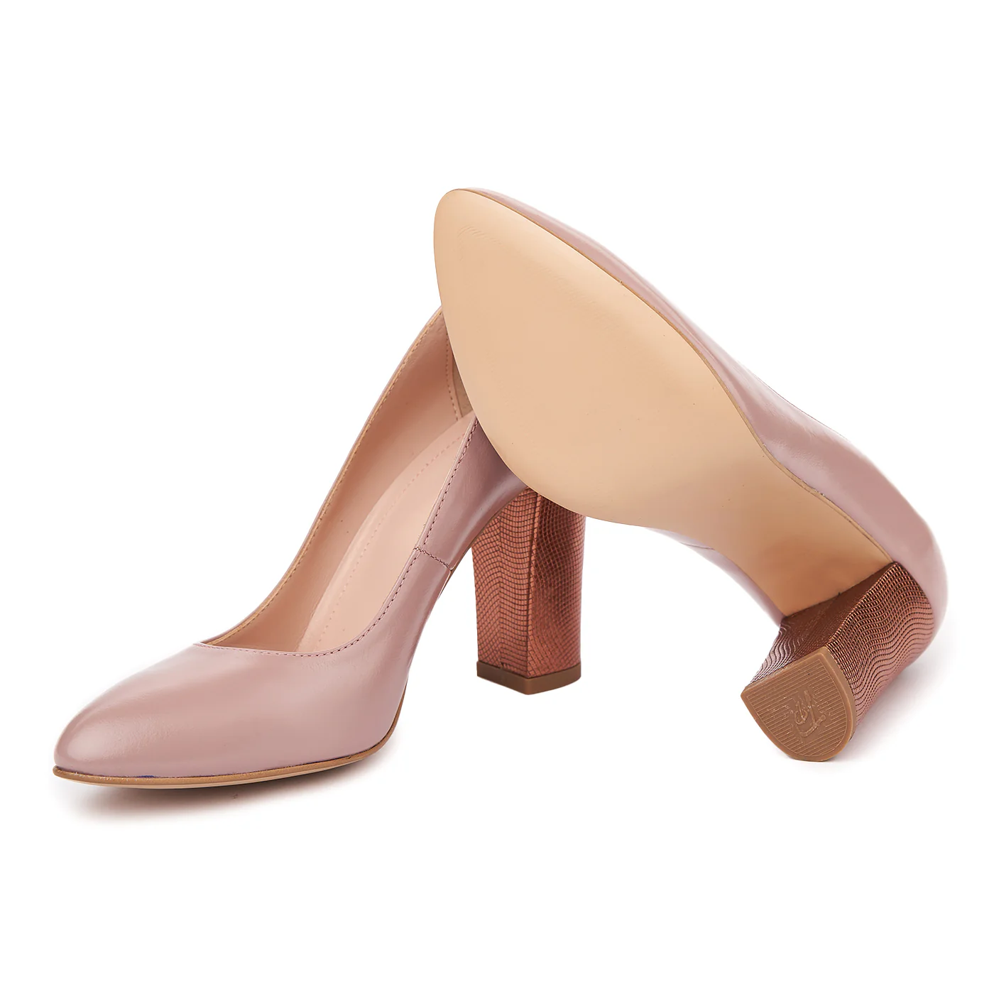 Pantofi dama toc gros din piele naturala pudra 4811 - Image 3