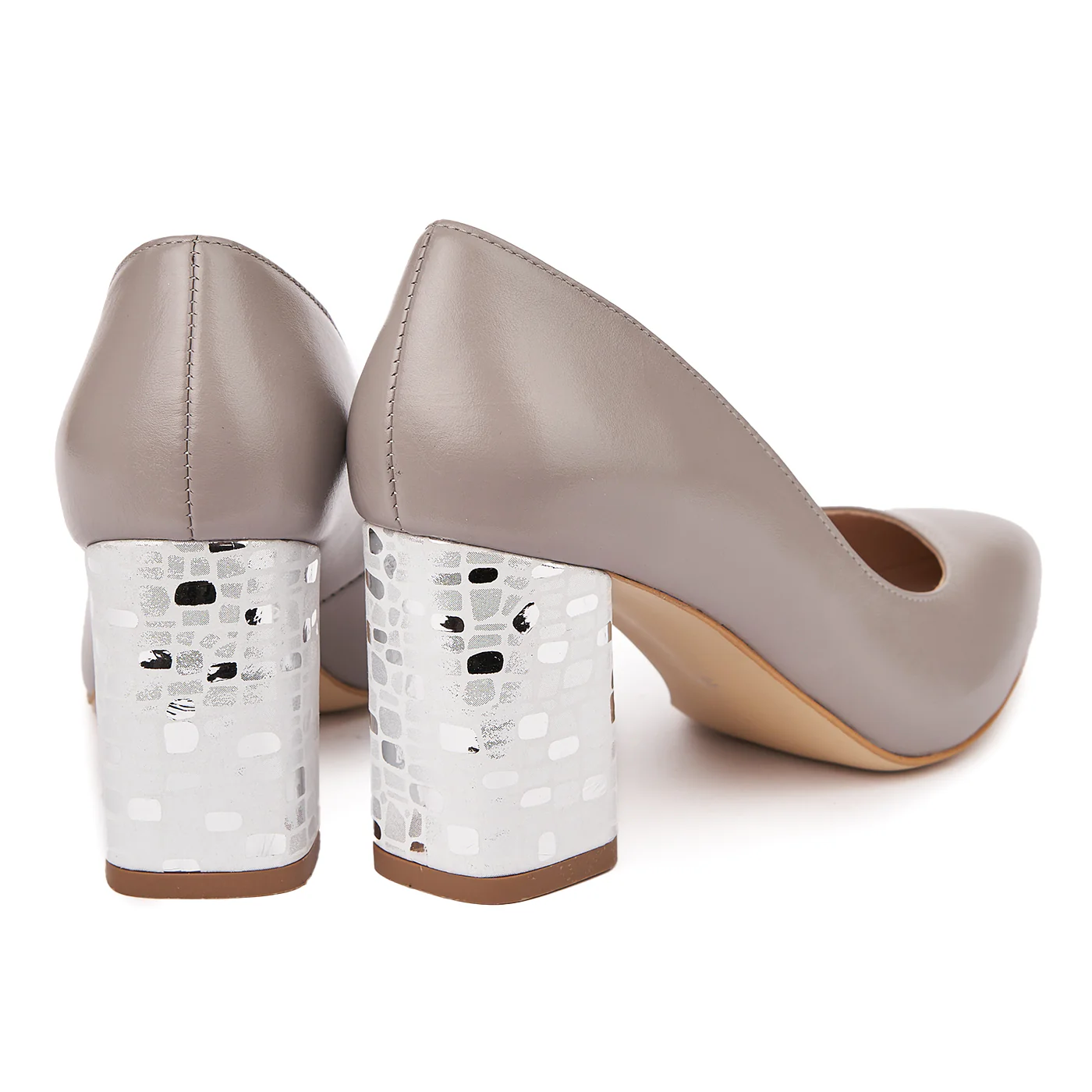 Pantofi dama toc gros din piele naturala gri 4813 - Image 2