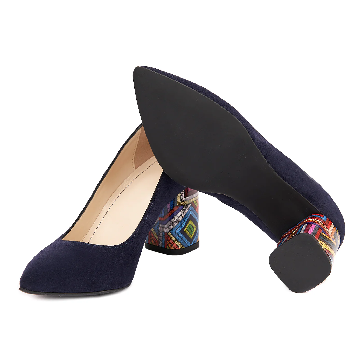 Pantofi dama toc gros din piele naturala bleumarin 4626 - Image 3