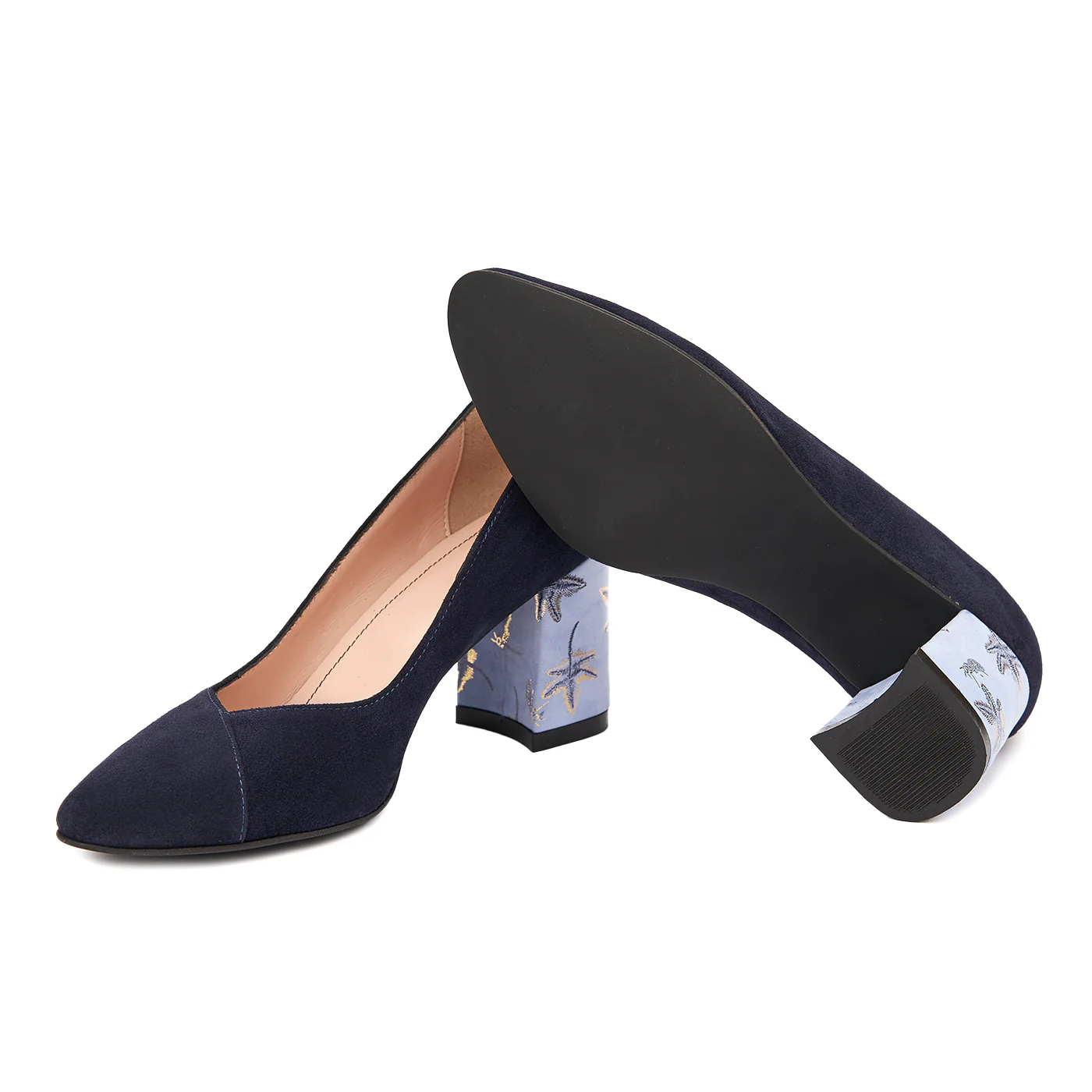 Pantofi dama toc gros din piele naturala bleumarin 4794 - Image 3