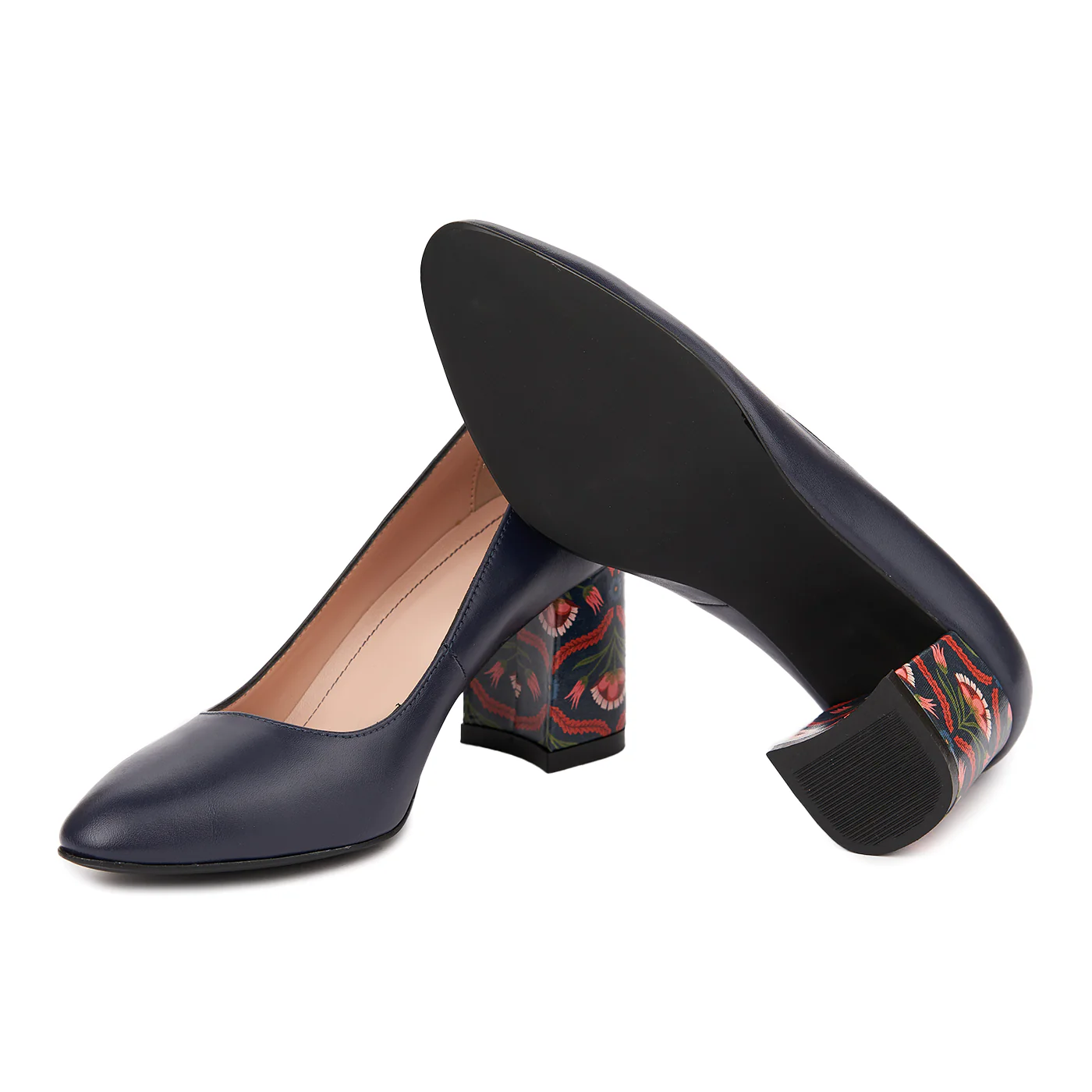 Pantofi dama toc gros din piele naturala bleumarin 4795 - Image 3