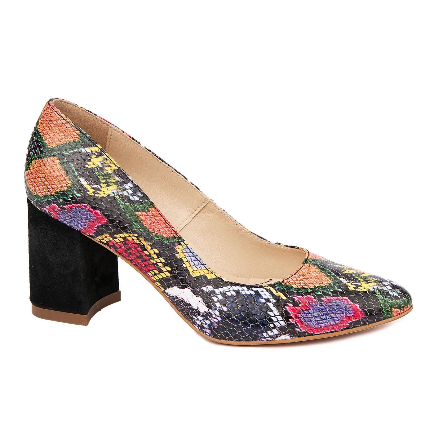Pantofi dama toc gros din piele naturala cu model 4647