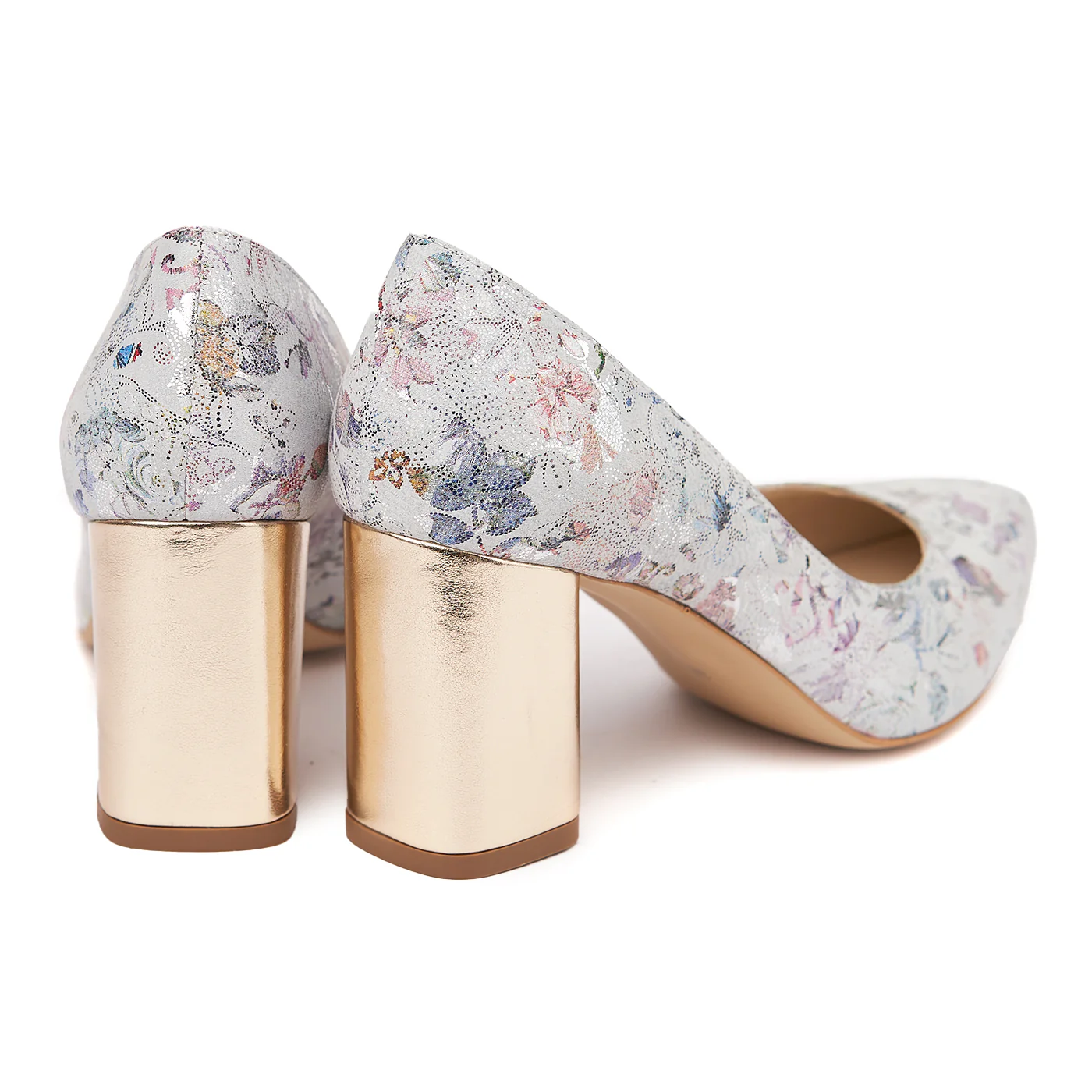 Pantofi dama toc gros din piele naturala cu model floral 4600 - Image 2
