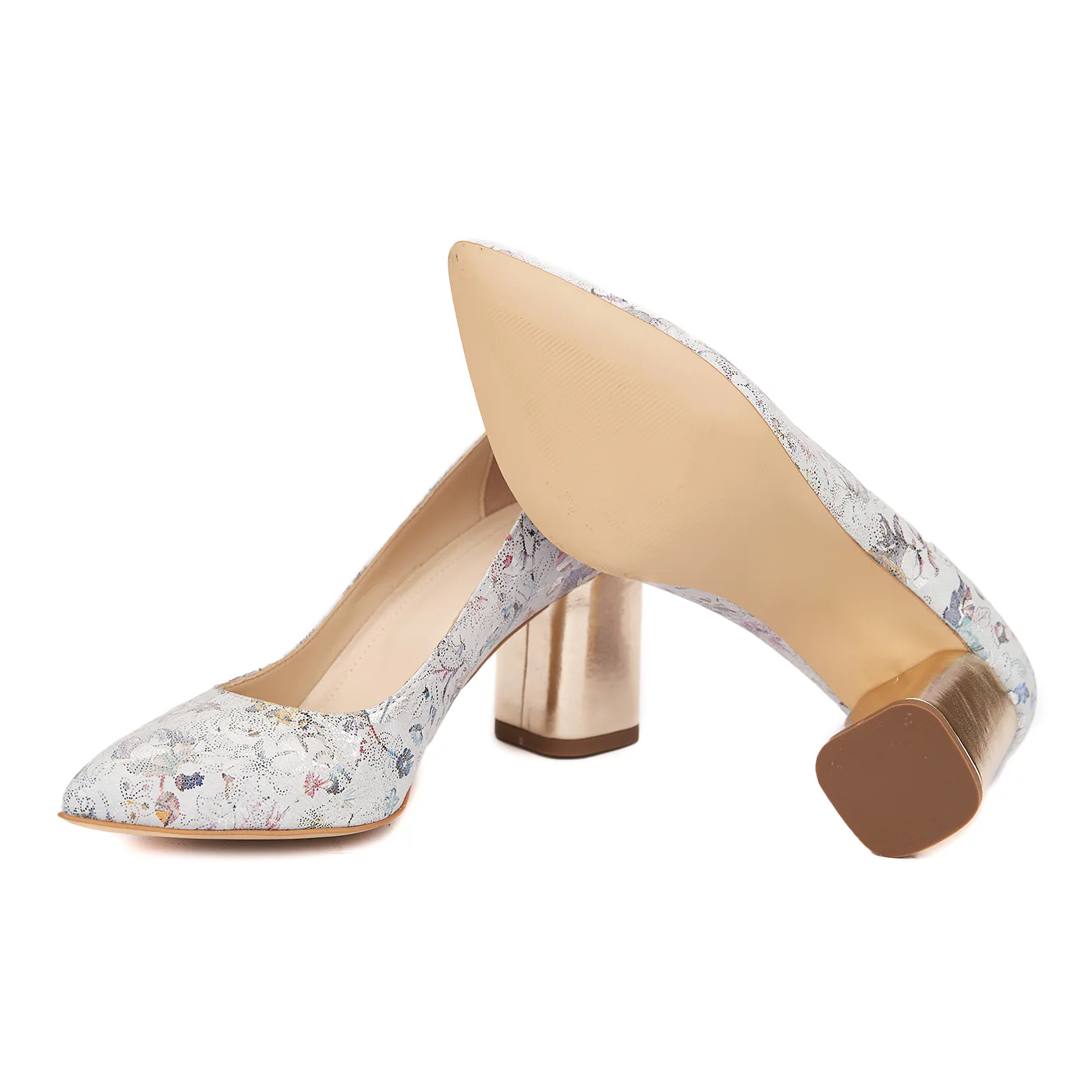 Pantofi dama toc gros din piele naturala cu model floral 4600 - Image 3