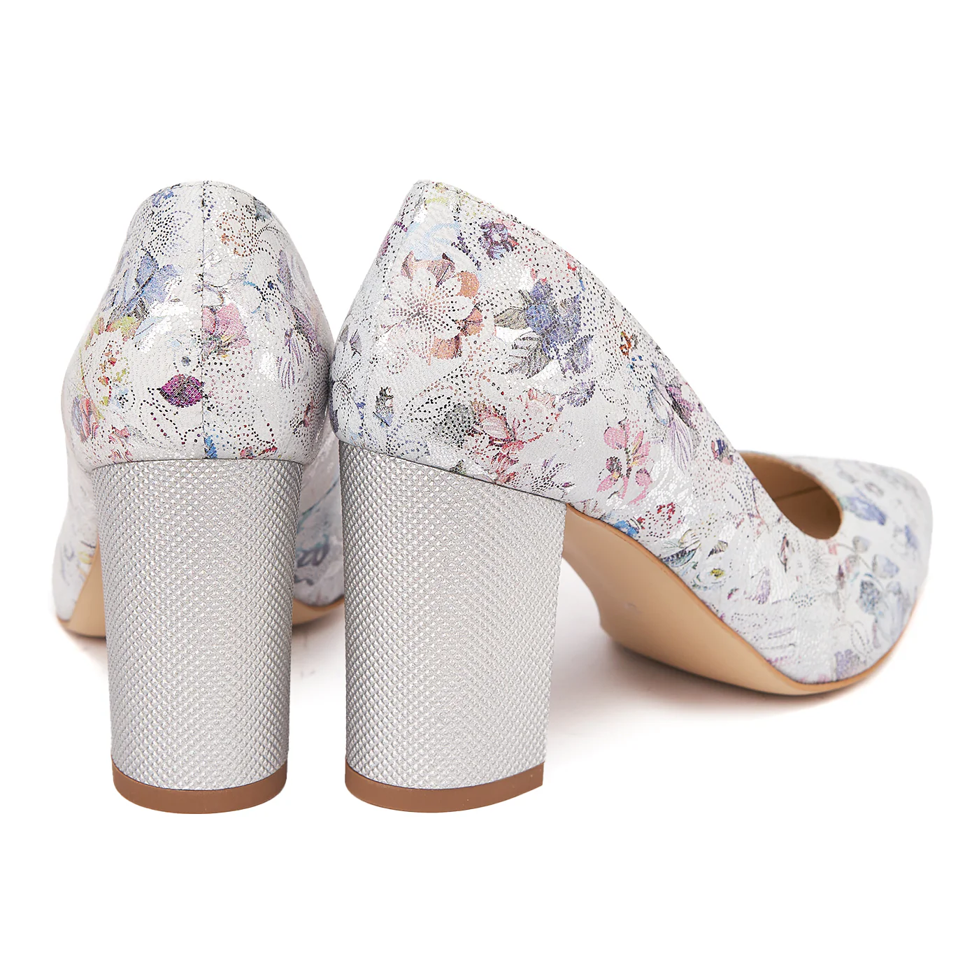 Pantofi dama toc gros din piele naturala cu model floral 4601 - Image 2