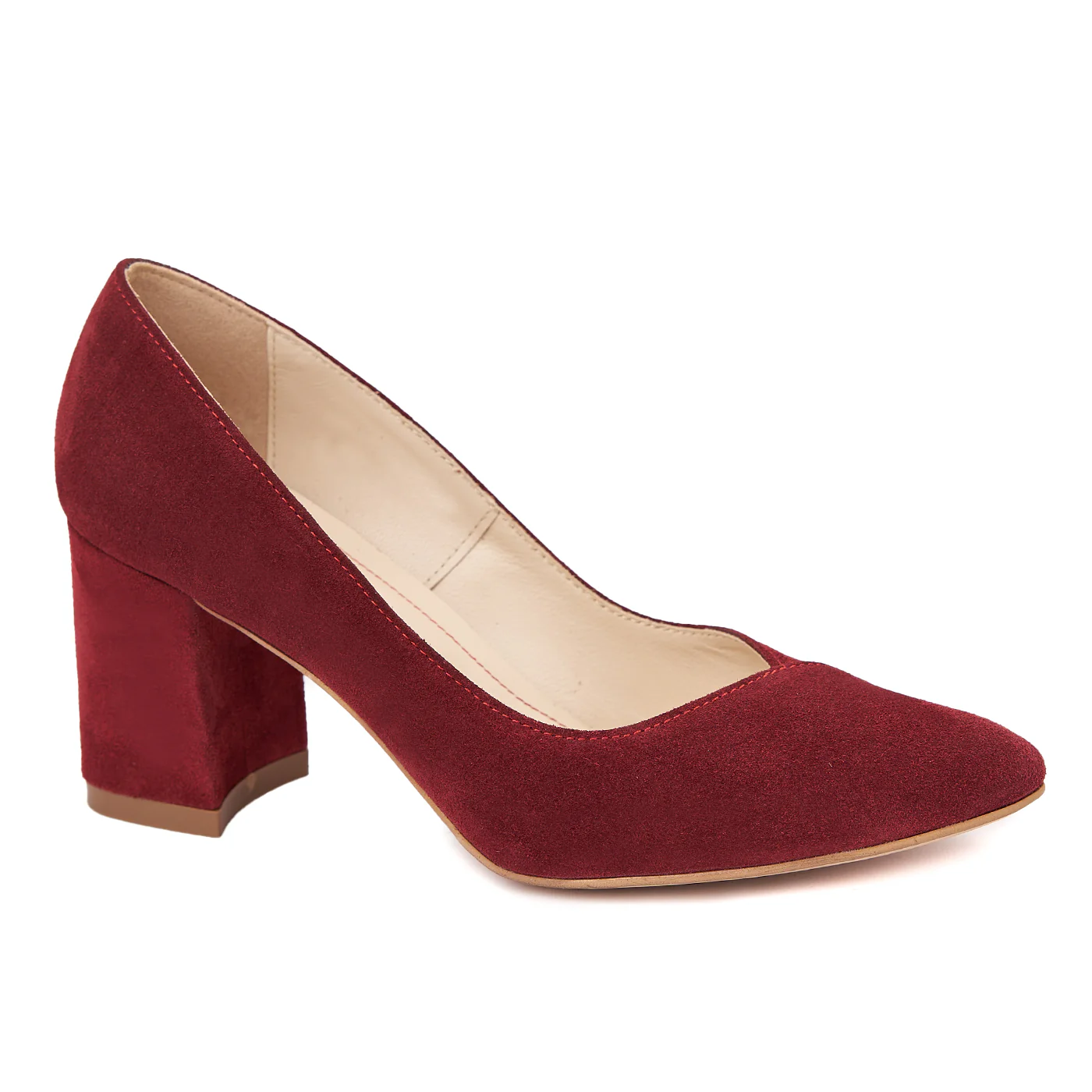 Pantofi dama toc gros din piele naturala grena 4643