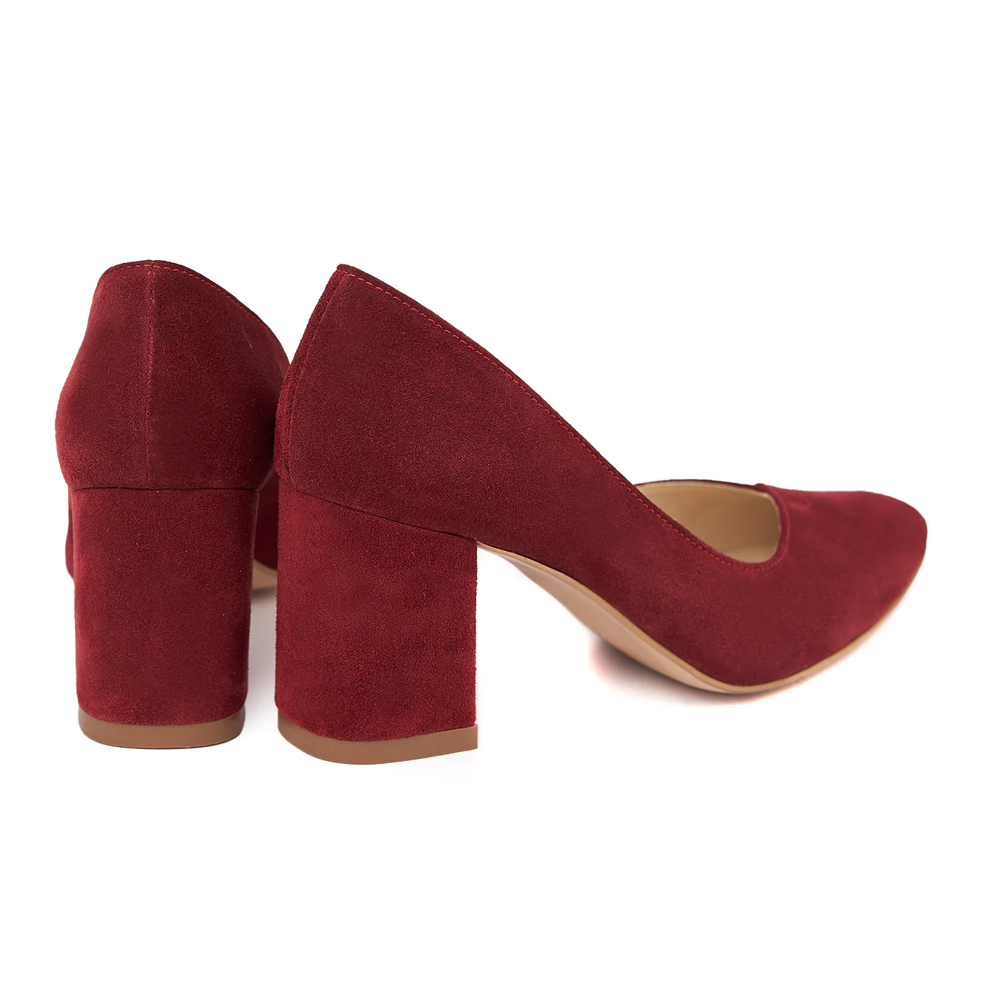 Pantofi dama toc gros din piele naturala grena 4643 - Image 2