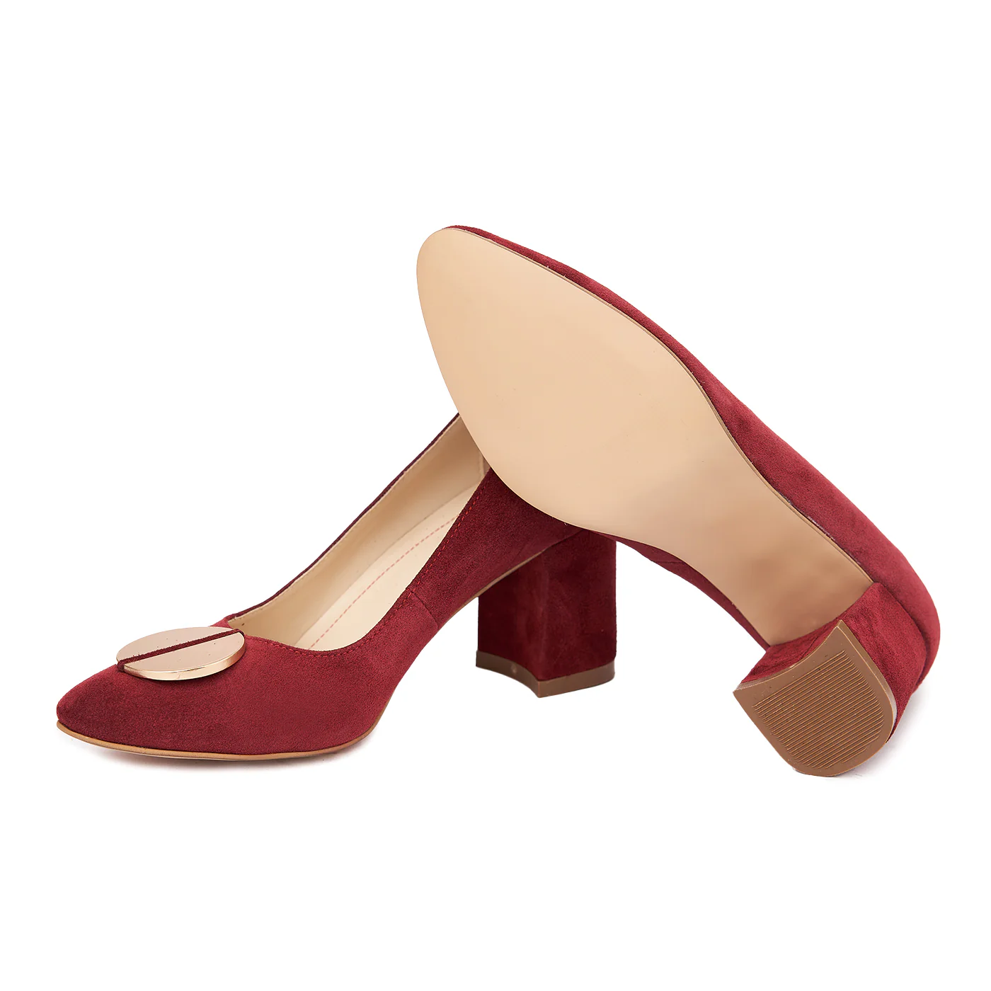 Pantofi dama toc gros din piele naturala grena 4644 - Image 3