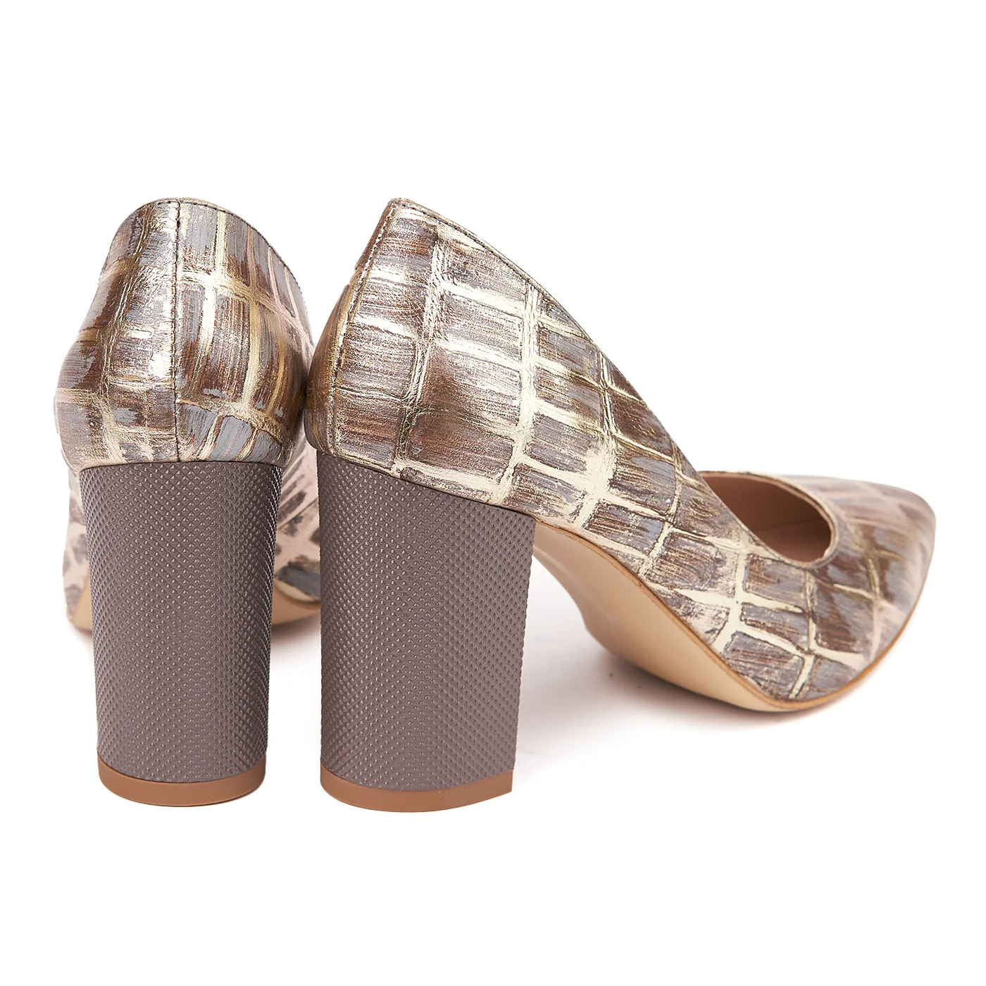 Pantofi dama toc gros din piele naturala maro 4609 - Image 2