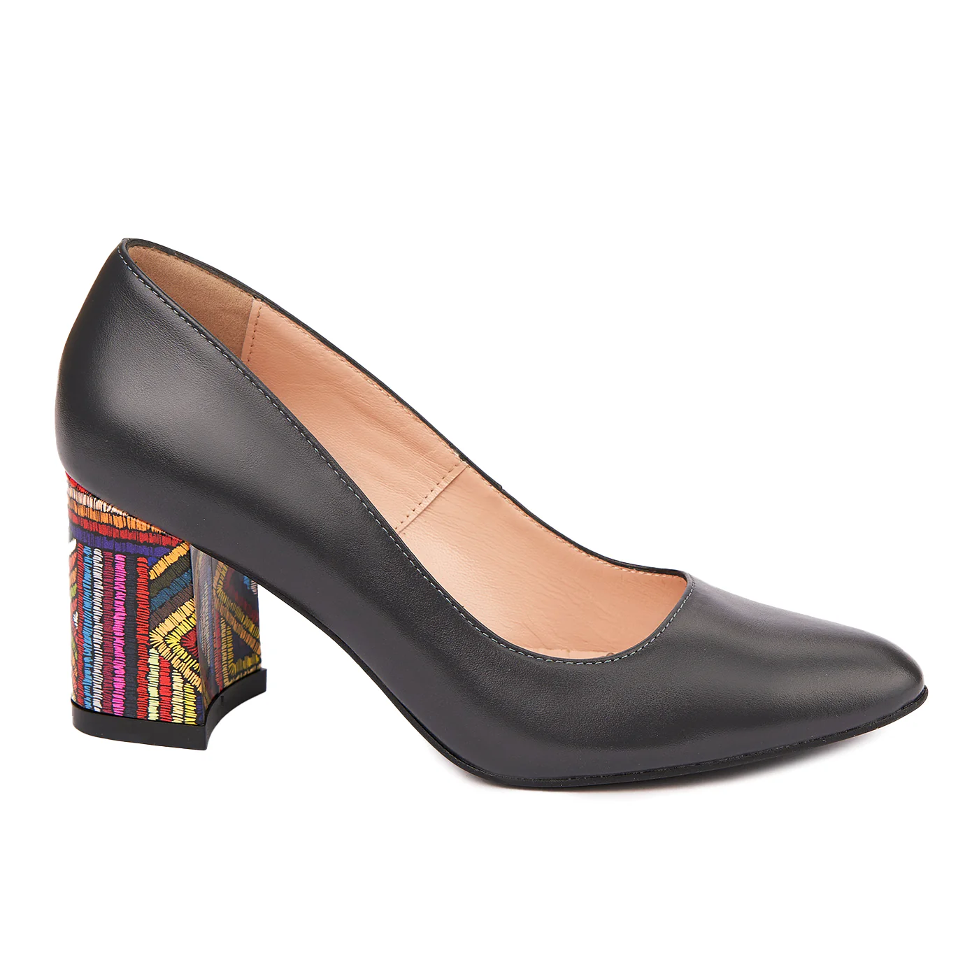 Pantofi dama toc gros din piele naturala neagra 4635